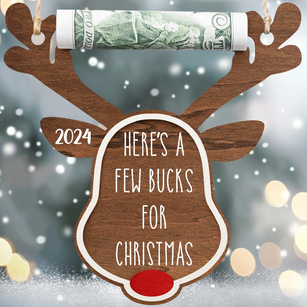 Handcrafted Wooden Christmas Money Holder for Kids - Unique Cash Gift Box for Ages 3-9 - Perfect Stocking Stuffer & Thanksgiving Present (Brown Rudolph Design) - Ideal for Holiday Gifting, Birthday Presents & Special Occasions
