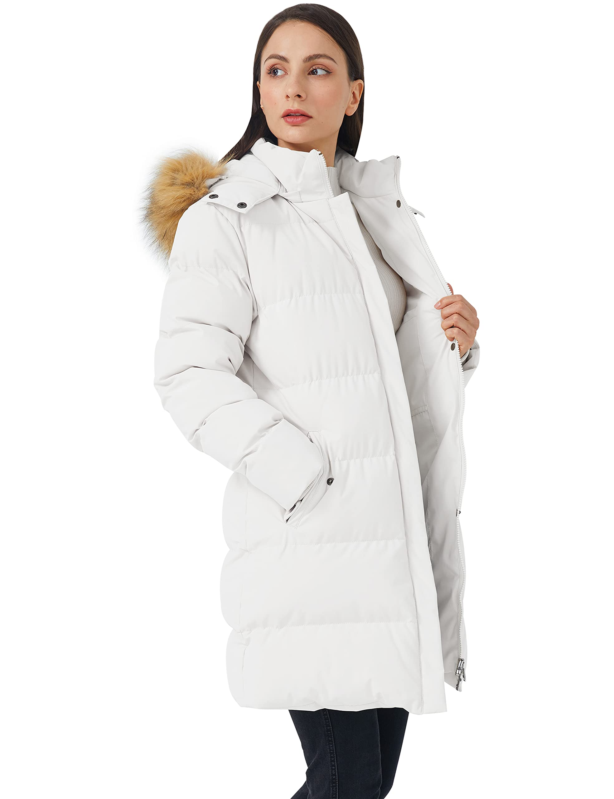 WenVen Women's Winter Thickened Puffer Coat - Warm Faux Fur Hooded Jacket with Detachable Hood | Cold Weather Outerwear for Snow, Skiing & Daily Winter Fashion