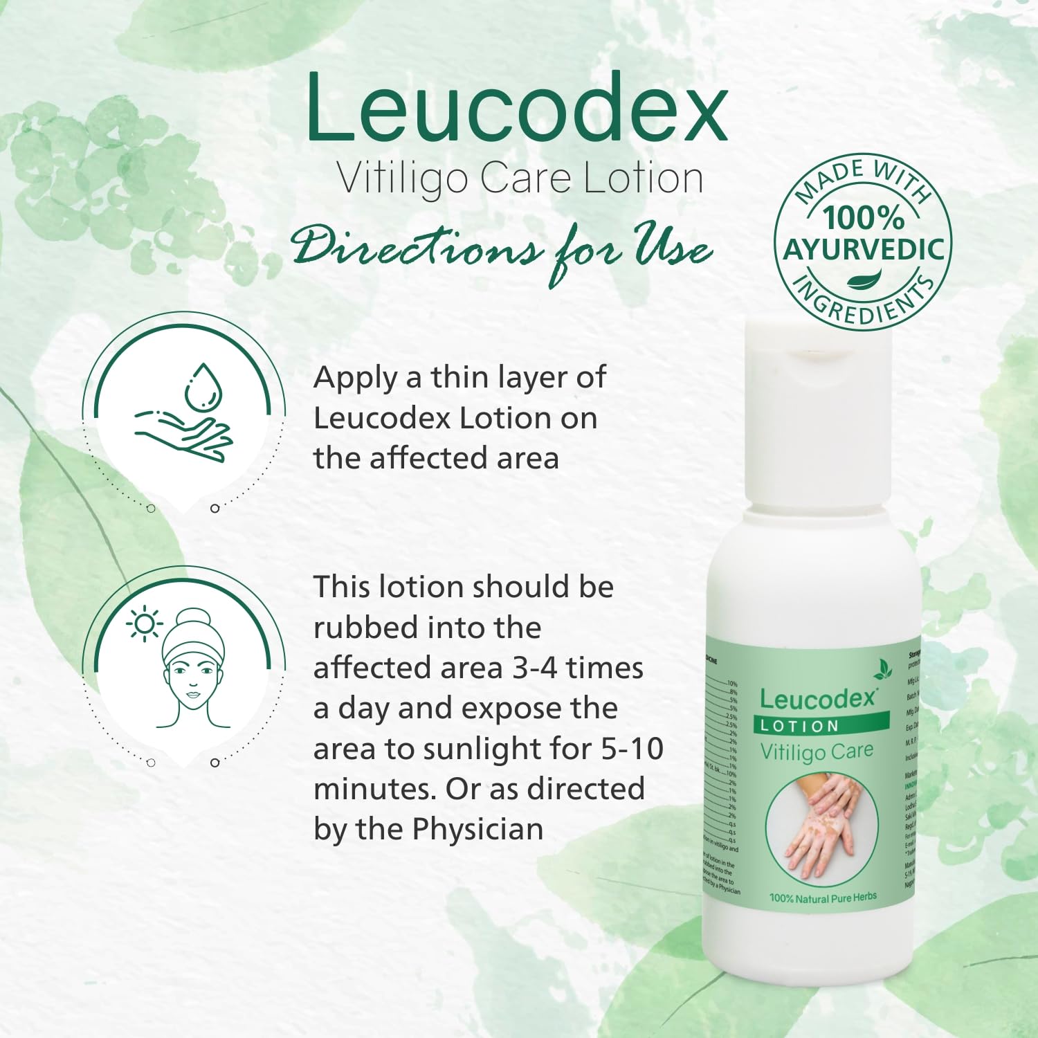 Leucodex Lotion (50ml x 2 Pack) - Herbal Ayurvedic Treatment for Skin Discoloration & Pigmentation | Natural Remedy for White Patches & Uneven Skin Tone | Perfect for Daily Skincare Routine & Hyperpigmentation Care