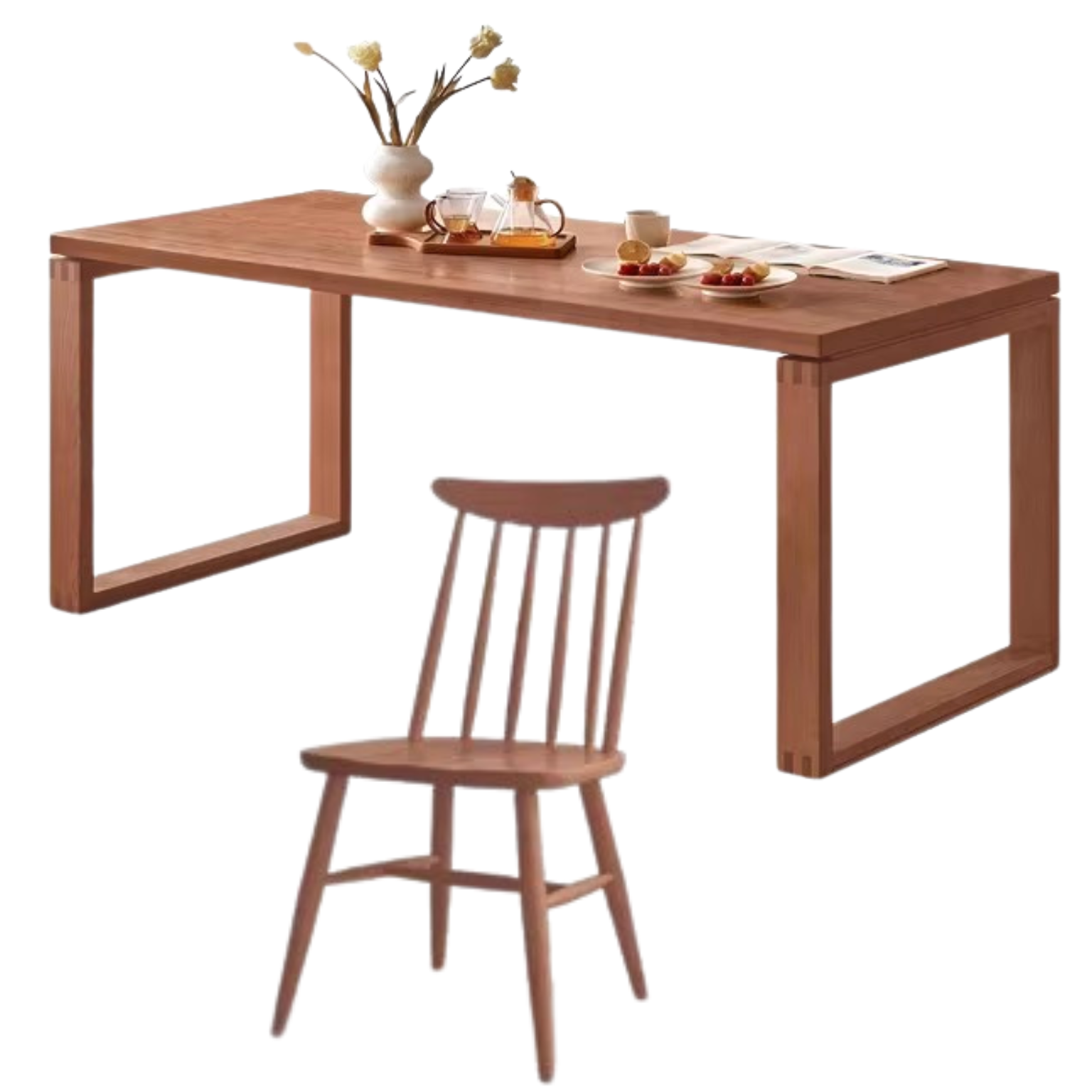 Solid Wood Dining Table - Beech & Oak Large Farmhouse Table for 8 - Perfect for Family Gatherings & Dinner Parties