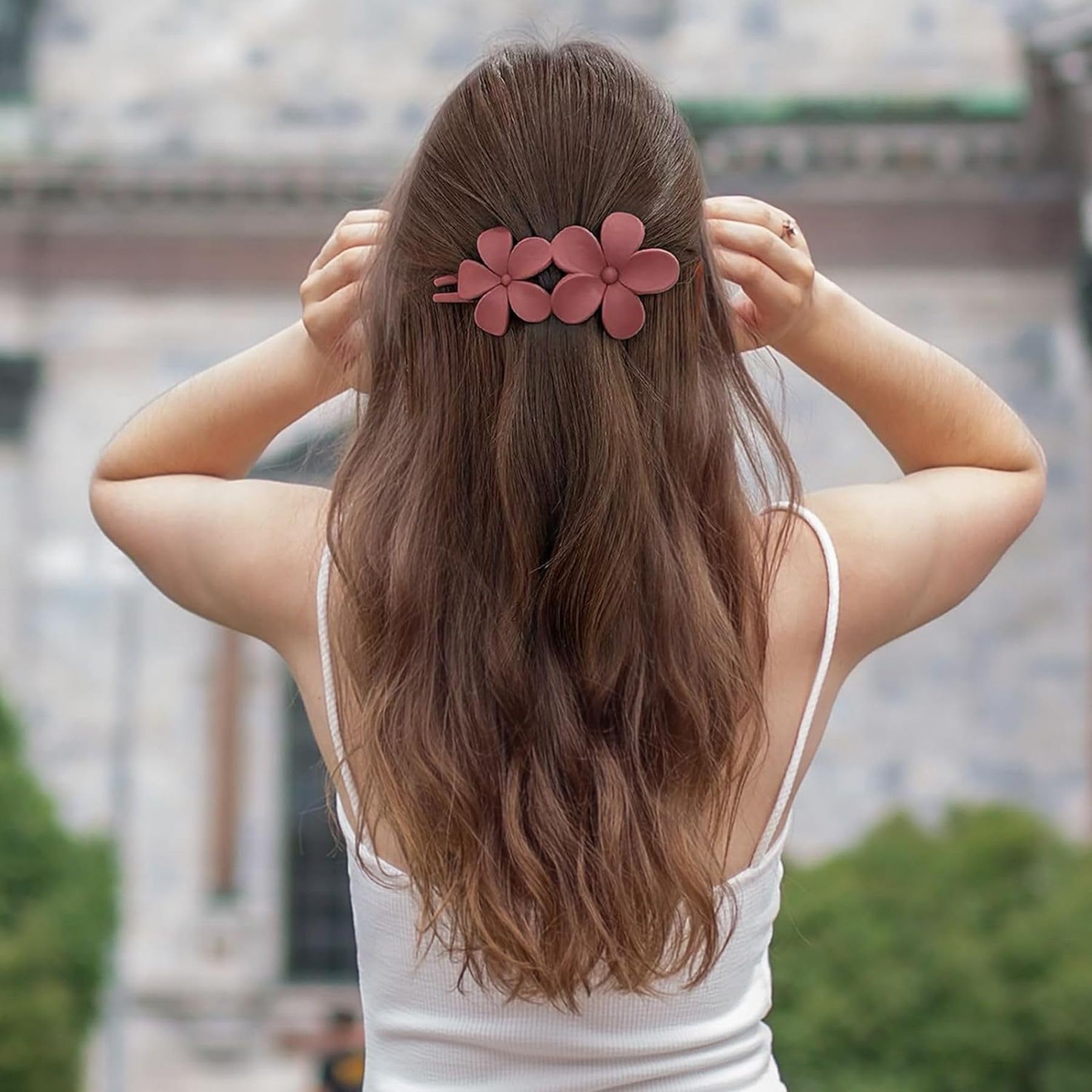 8 Pcs Matte Flat Frangipani Hair Claw Clips - Strong Hold Jaw Clips for Women & Girls with Thin, Thick, Curly or Straight Hair - Tropical Beach Party Hair Accessories - Perfect for Summer, Weddings, Vacations & Everyday Styling