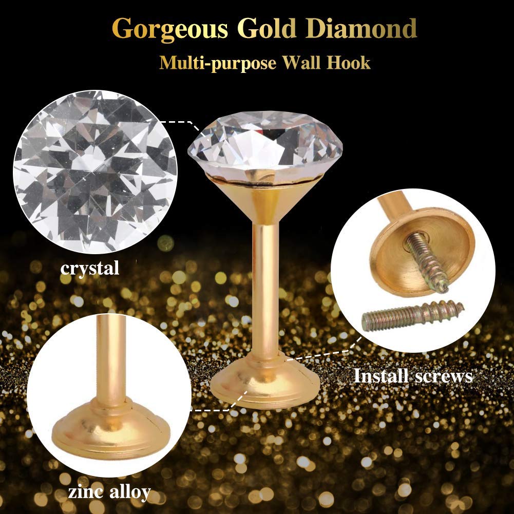 1 Pair Simple Design Diamond Crystal Curtain Hooks - Gold Wall Holdbacks for Drapes & Curtains, Decorative Tiebacks for Living Room, Bedroom, and Window Decor