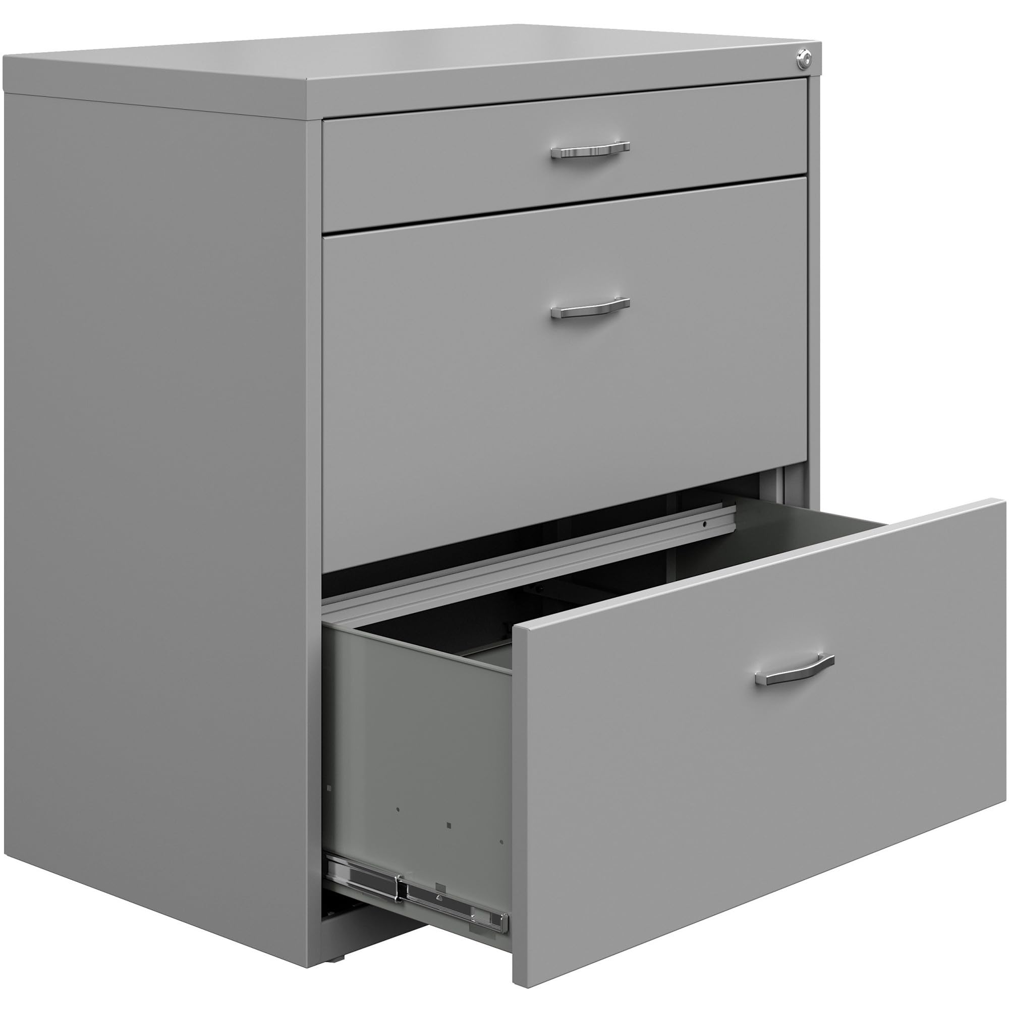 Lorell NuSparc Pencil Drawer Lateral File Cabinet - Silver Metal Office Storage for Documents & Supplies | Perfect for Home Office, School, or Workplace Organization