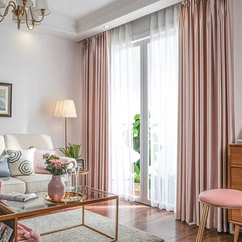 Elegant Pink Faux Silk Plain Curtains for Living Room & Bedroom - Homespun Style Window Drapes for Home Decor