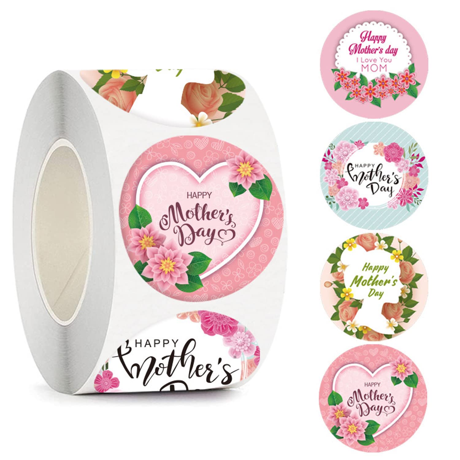 500pcs Happy Mother's Day Stickers - 4 Designs (1 Inch) for Gift Bags, Party Favors & Decorations - Perfect for Mother's Day Celebrations, DIY Crafts & Scrapbooking