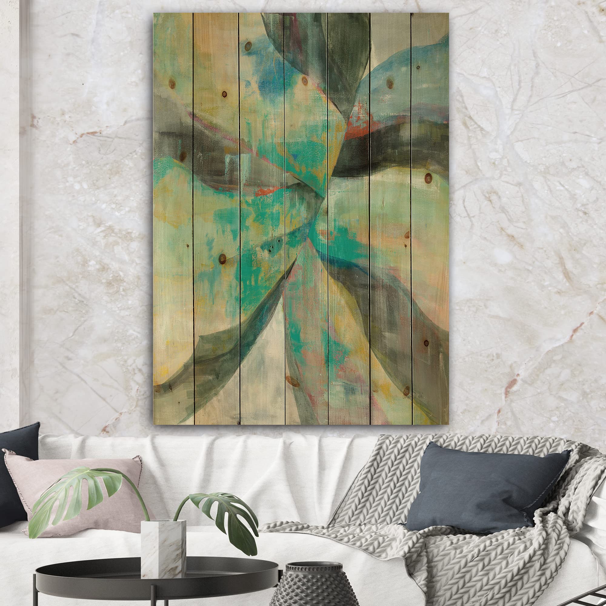 DesignQ In The Valley Abstract Wood Wall Art - Traditional Blue Wood Wall Decor, Large Abstract Wood Panels Printed on Natural Pine - Perfect for Living Room, Bedroom & Office Decor