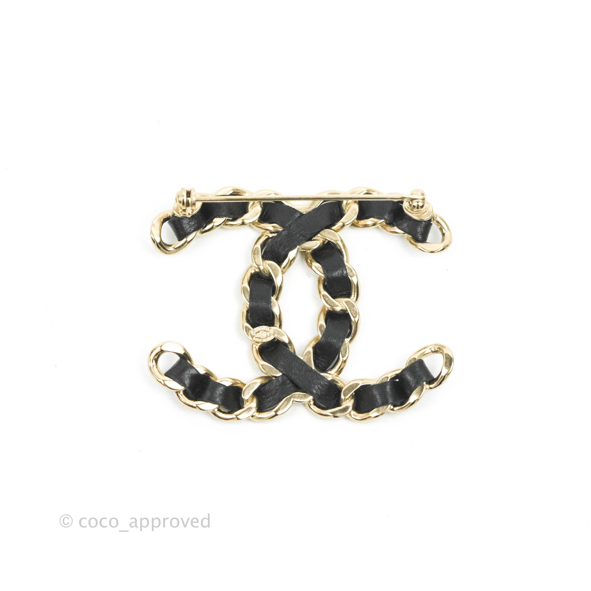 Chanel CC Braided Leather Black Brooch with Gold Tone - Elegant Fashion Accessory for Women, Perfect for Jackets, Coats, Bags & Special Occasions