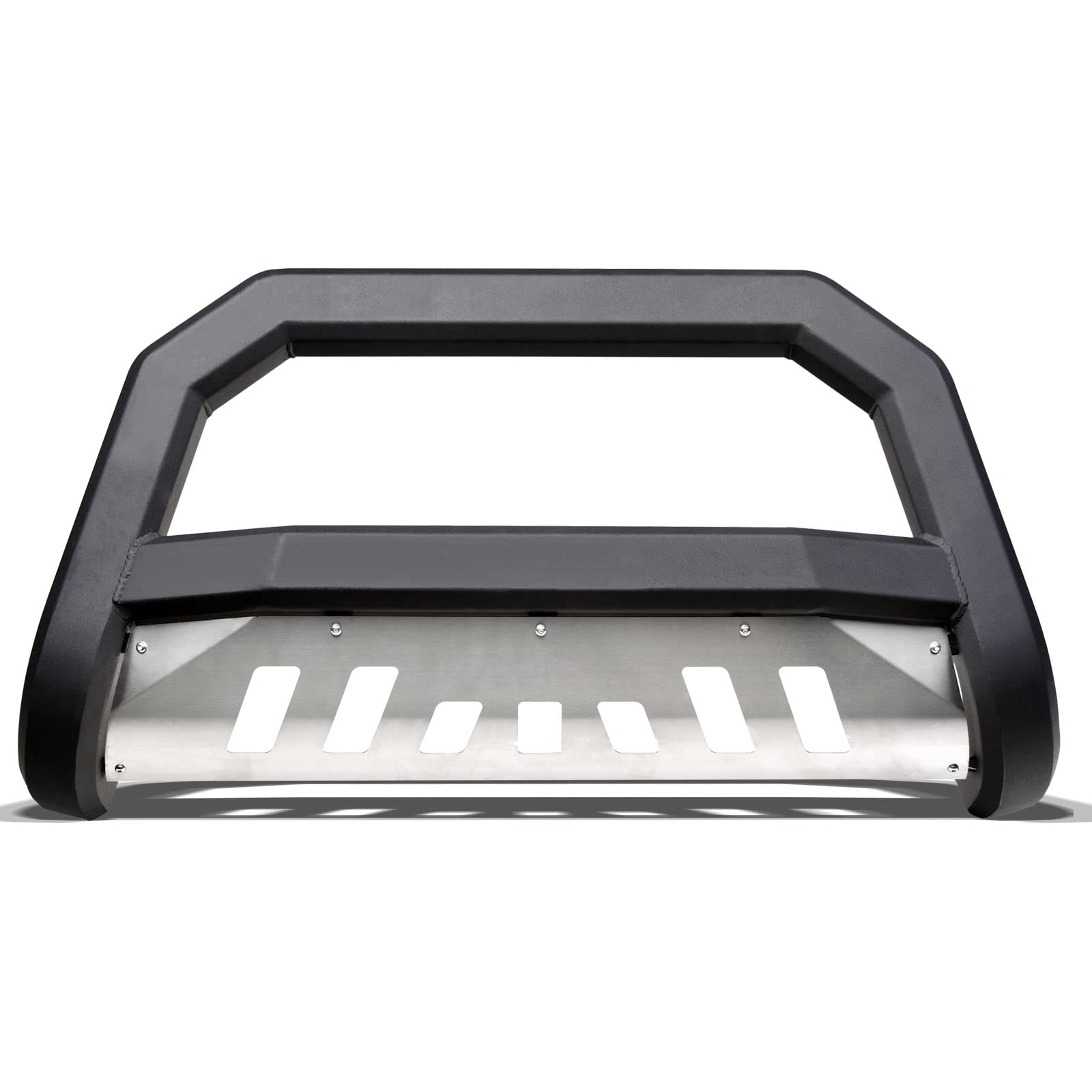 Matte Black AVT Style Bull Bar Front Bumper Grille Guard with Aluminum Skid Plate for 2010-2018 Dodge Ram 2500/3500 - Heavy Duty Off-Road Protection & Truck Accessory Upgrade