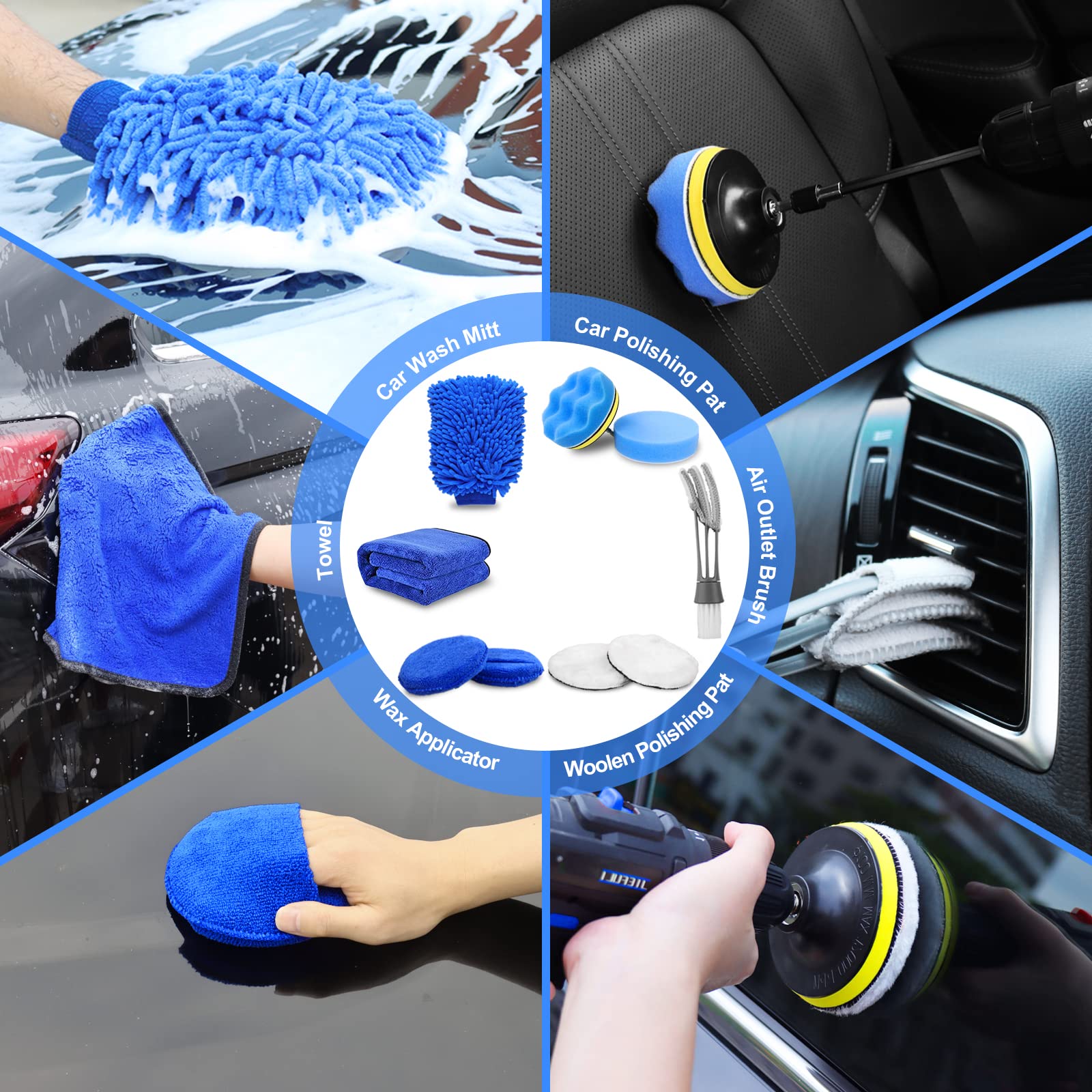 27Pcs Car Detailing Kit - Professional Auto Detailing Brush Set with Drill Brushes for Interior, Exterior & Wheels Cleaning | Complete Car Wash Accessories & Cleaning Tools Kit for DIY Car Care & Detailing Enthusiasts