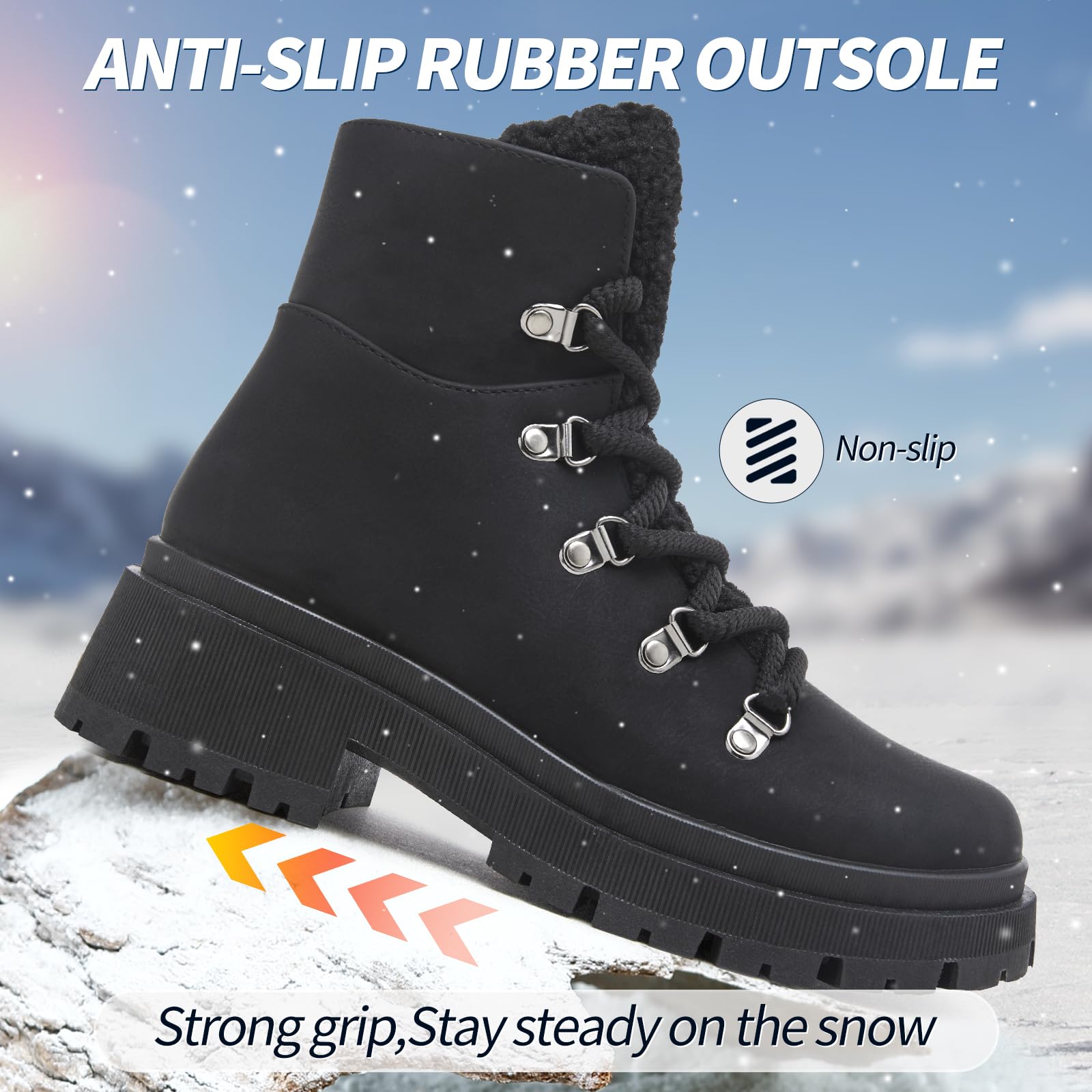 Kufeiti Women's Waterproof Combat Hiking Boots - Lace Up Platform Winter Boots with Side Zipper for Backpacking, Outdoor Adventures & Fashion Streetwear