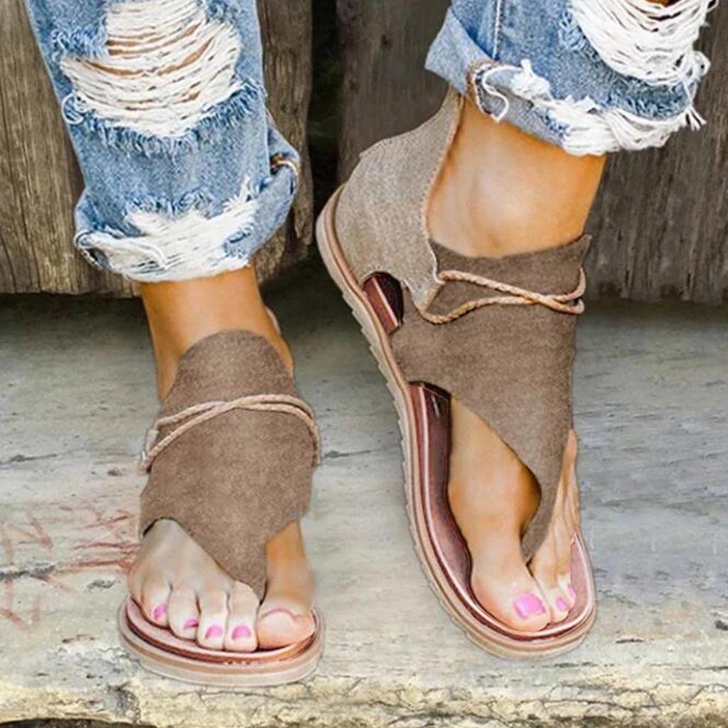 Women's Summer Sandals 2024 - Retro Roman Beach Sandals, Strappy Slip-On Slides for Dressy Outfits | Comfortable & Stylish for Beach, Vacation, and Casual Wear