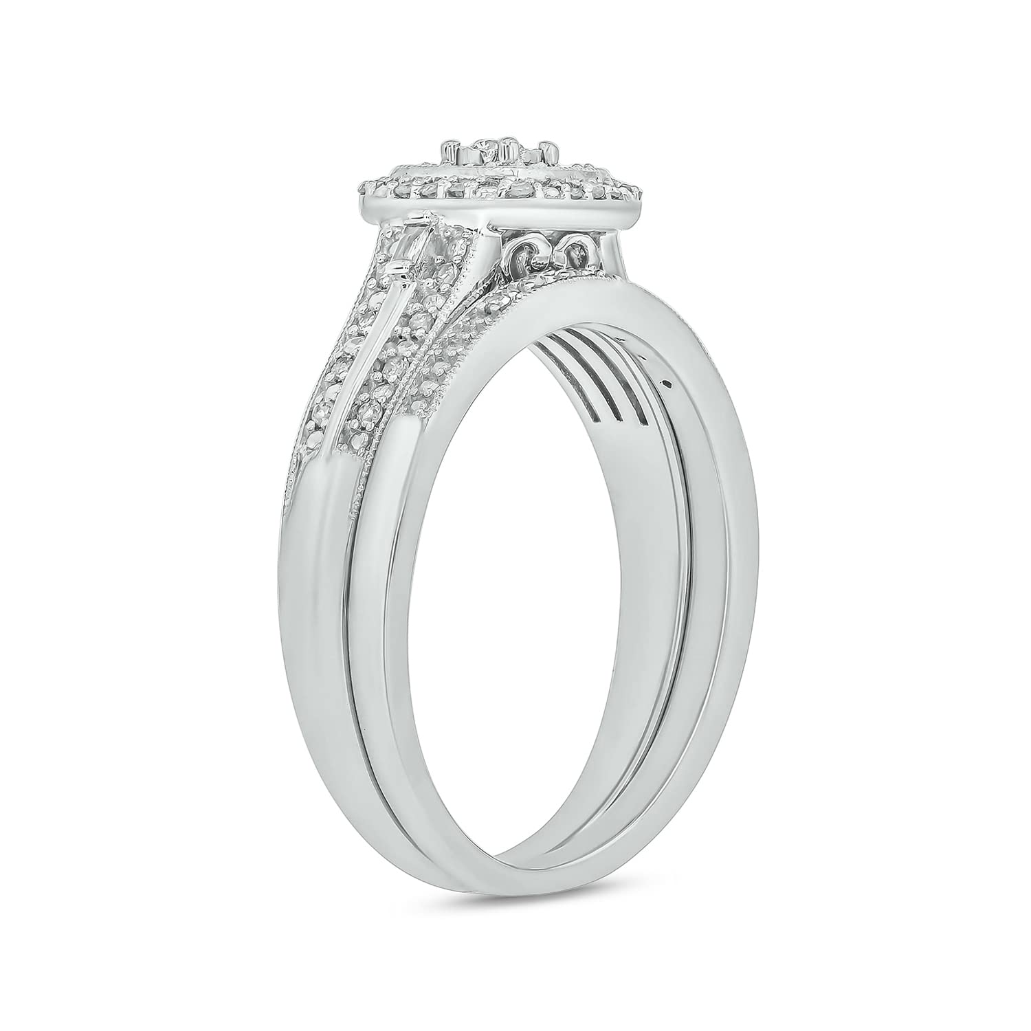 1/3 Carat Diamond Square Halo Engagement Ring & Wedding Band Set for Women in 925 Sterling Silver - Elegant Bridal Jewelry for Proposals, Anniversaries & Special Occasions