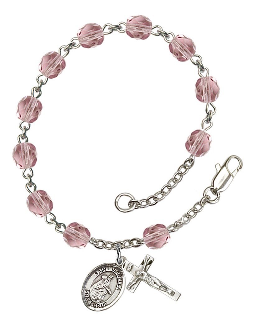June Birthstone Beaded Rosary Bracelet with St. Isabella of Portugal Charm - 7.5 Inch Catholic Jewelry for Prayer, Baptism Gifts & Spiritual Protection