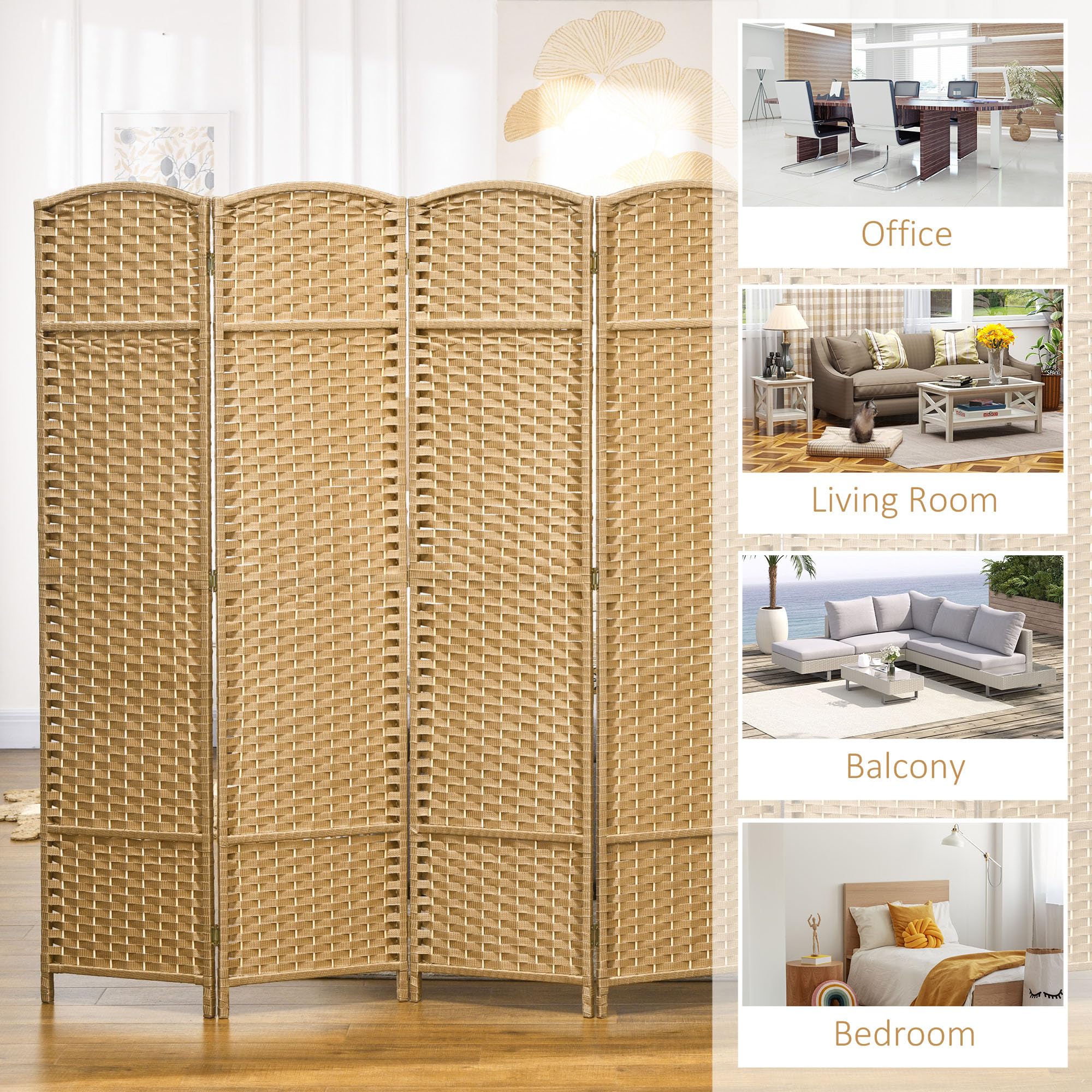 HOMCOM 6 Panel Folding Room Divider Privacy Screen - 5.6 Feet Tall Freestanding Partition Wall for Home Office, Bedroom, Living Room - Natural Wood Finish for Space Separation & Decoration