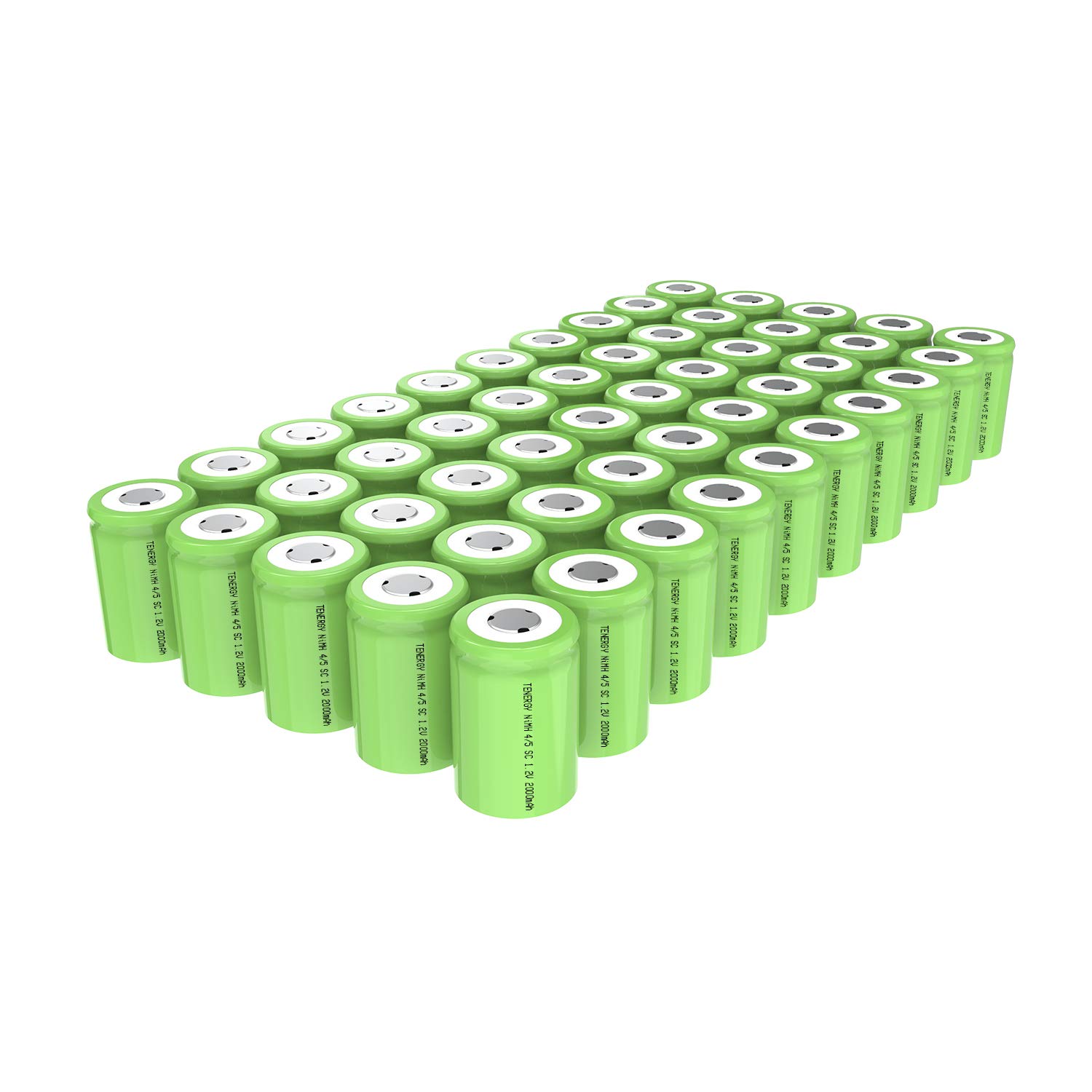 Tenergy 4/5 SubC 2000mAh NiMH Rechargeable Batteries 50 Pack - Flat Top High Capacity Batteries for RC Cars, Robotics, and Industrial Equipment