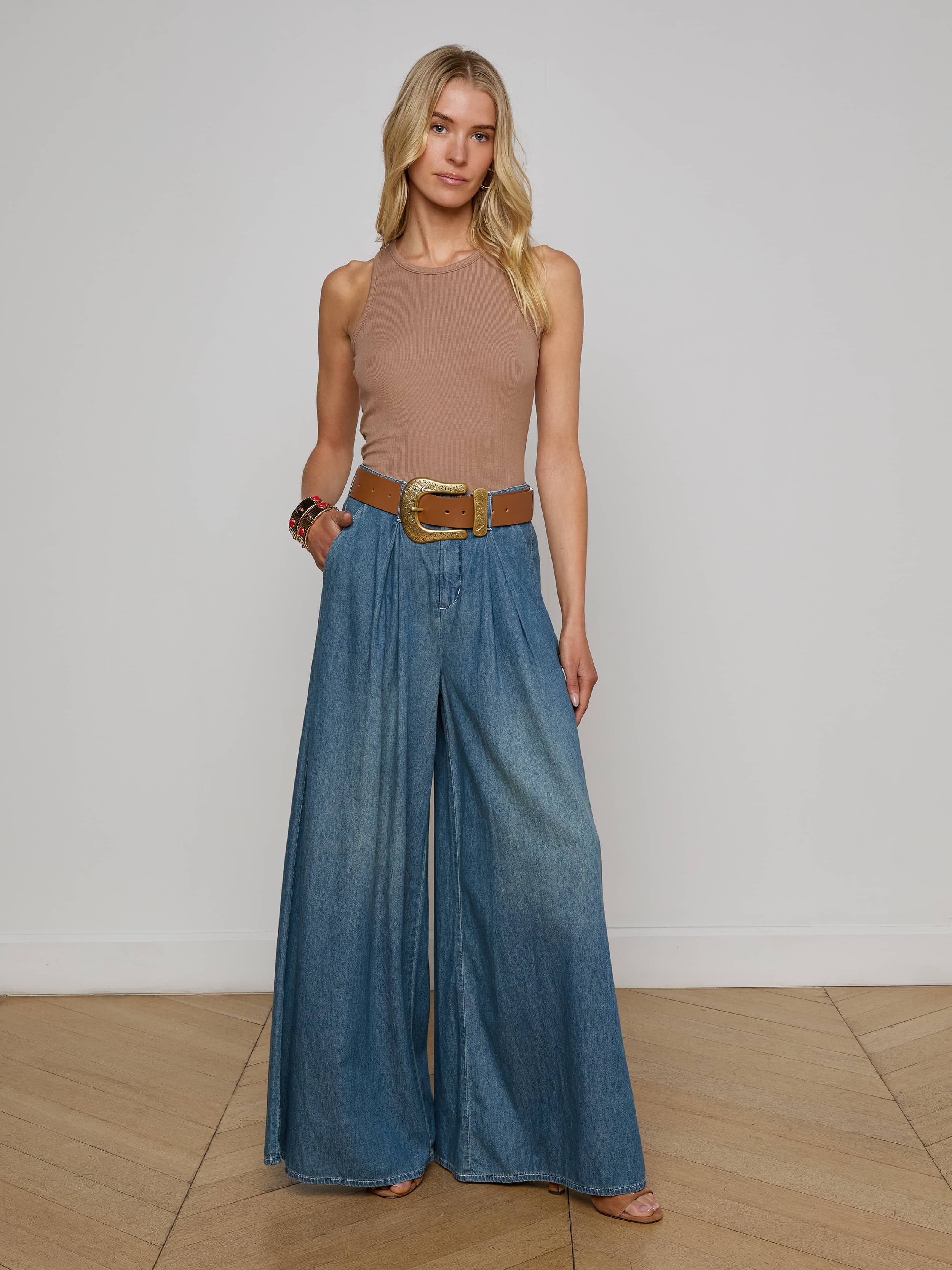 Lorenza Palazzo Jeans for Women - High Waisted Stretch Denim Pants - Comfortable & Stylish for Casual Wear, Office, and Night Out