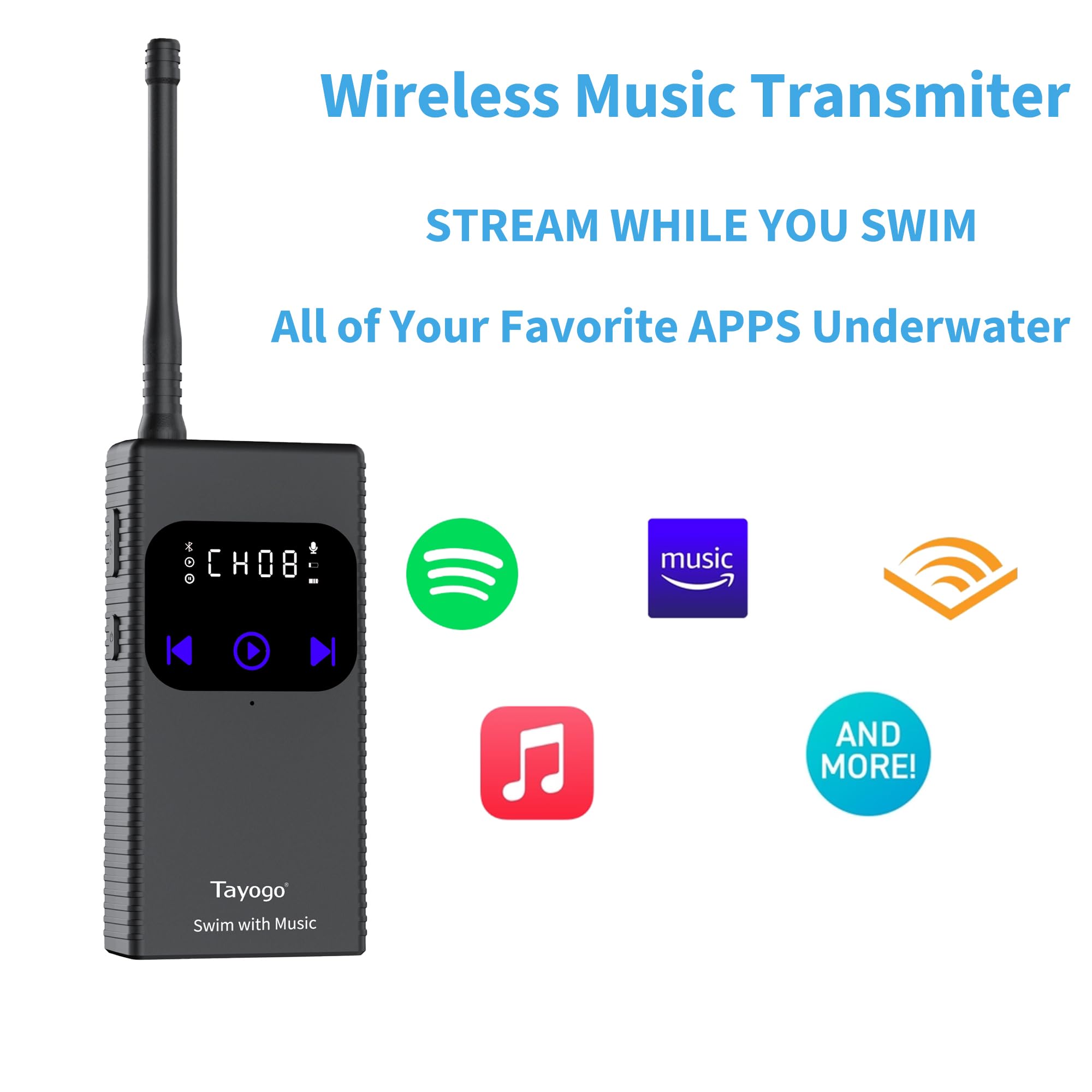 Tayogo Waterproof Bone Conduction Bluetooth Headphones for Swimming - Wireless Music Streaming for Spotify, Audible & Amazon Music - Swimming Coach Communication Device - Perfect for Pool Workouts, Open Water Swimming & Aquatic Fitness