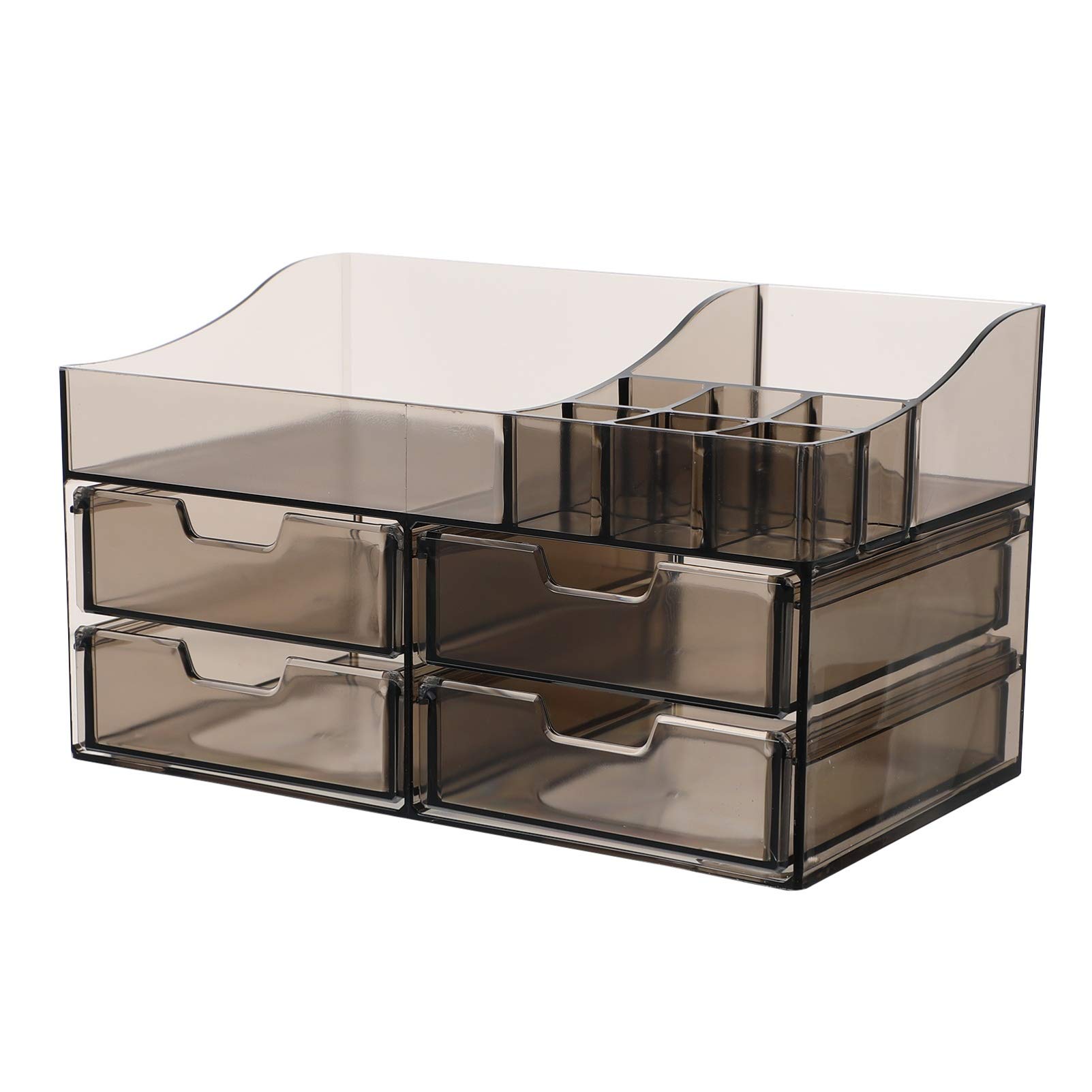 Clear Acrylic Makeup Organizer with Drawers - Cosmetic & Jewelry Storage Box for Vanity, Bathroom, Dresser Countertop | Portable Desktop Organizer for Beauty Products & Accessories (Black)