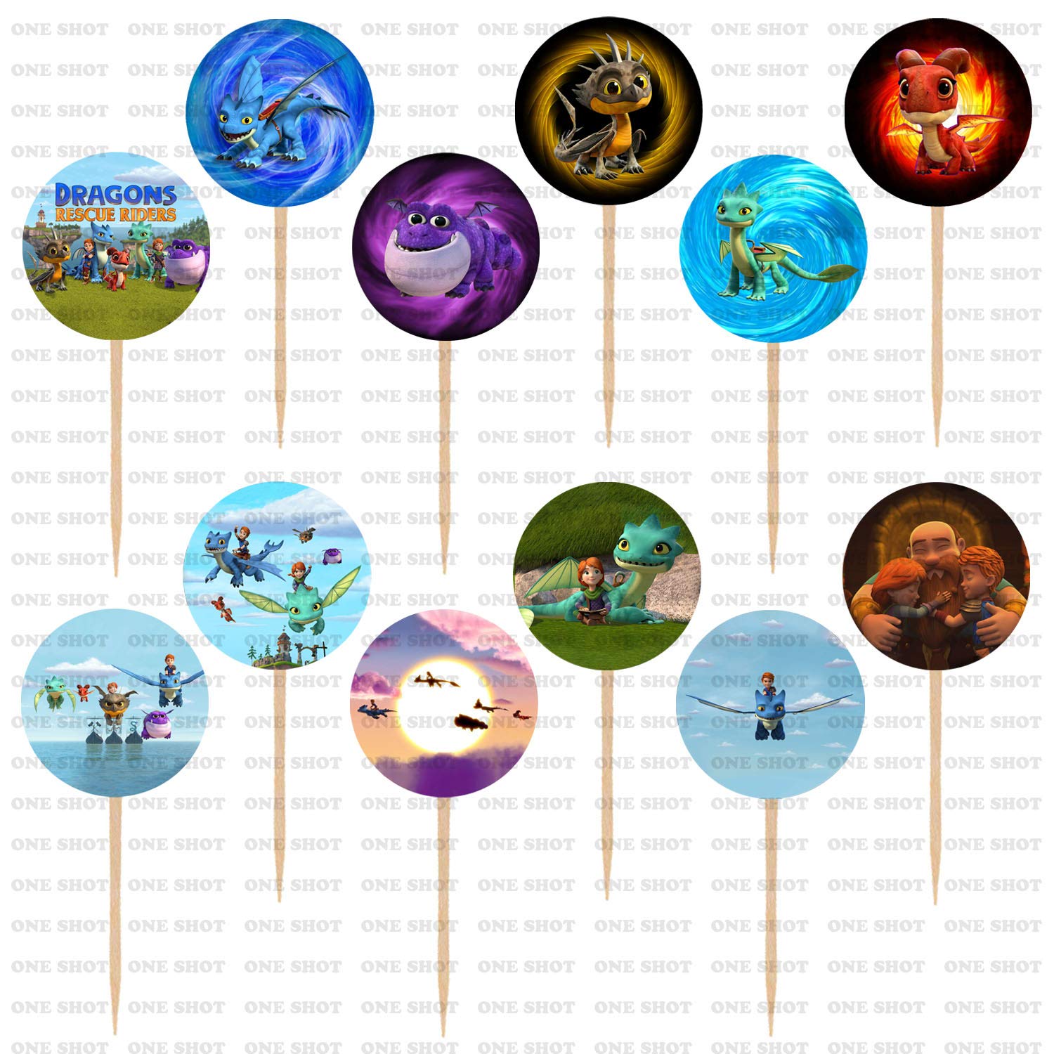 Rescue Riders Cupcake Toppers - 24pcs Birthday Party Decorations for Kids, Cake Decorating Supplies for Baby Shower, Wedding & Celebration - Fun Dragon-Themed Cake Toppers for Desserts and Baking