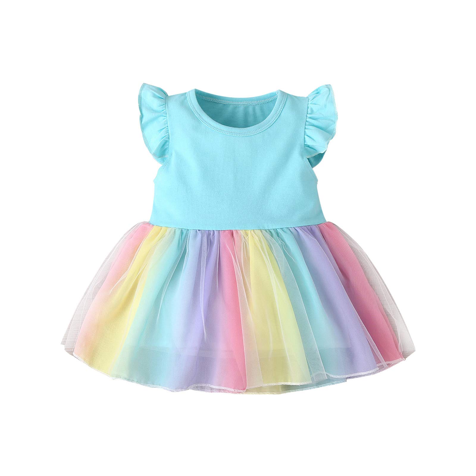 Rainbow Ruffle Tulle Sleeveless Dress for Toddler Girls - Colorful Baby Girl Outfit for Casual Wear, Birthday Parties & Photo Shoots