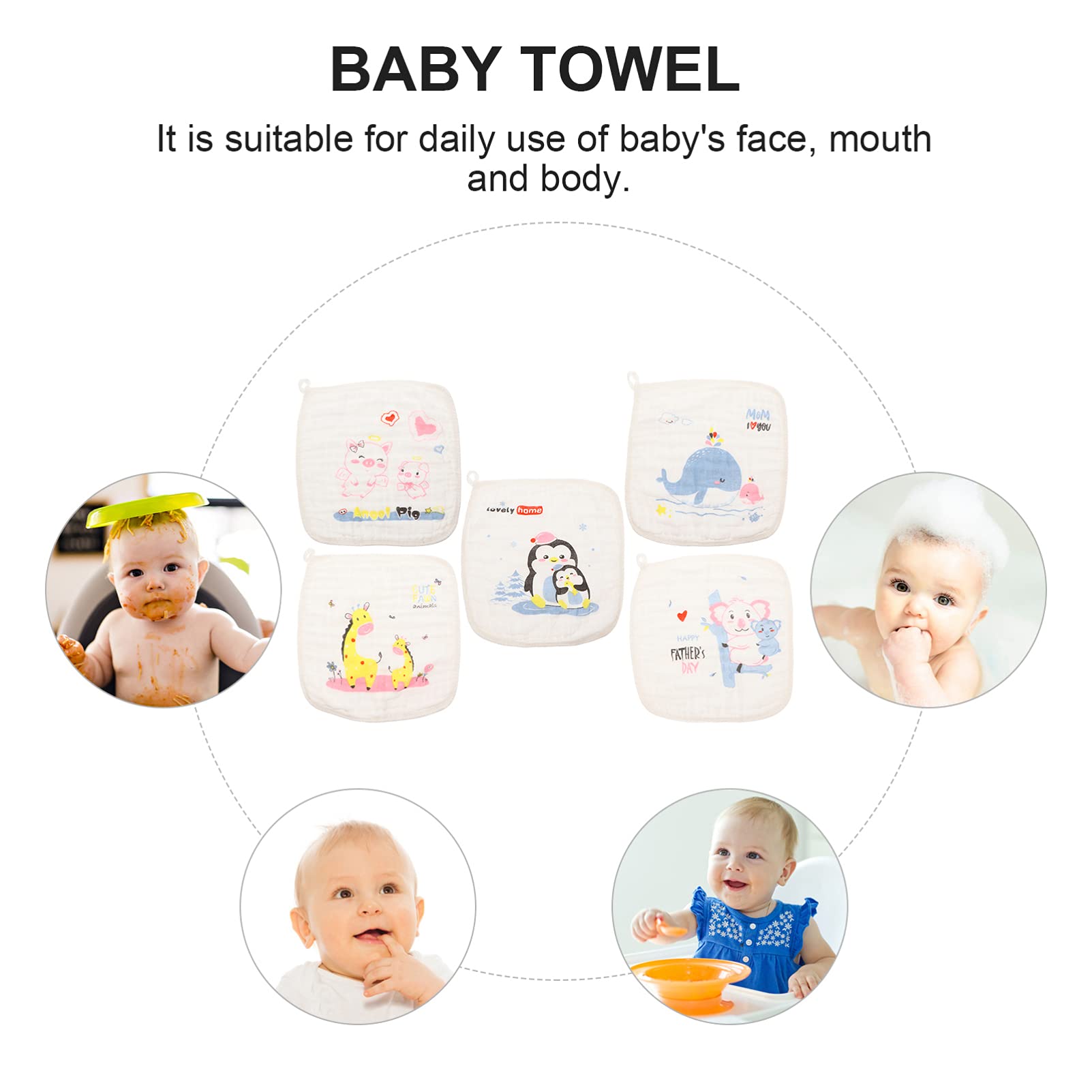 HAPINARY 5-Pack Baby Washcloths - Soft Muslin Face Towels for Newborns | Gentle on Sensitive Skin | Quick-Drying Cotton | Perfect for Bath Time, Feeding & Diaper Changes