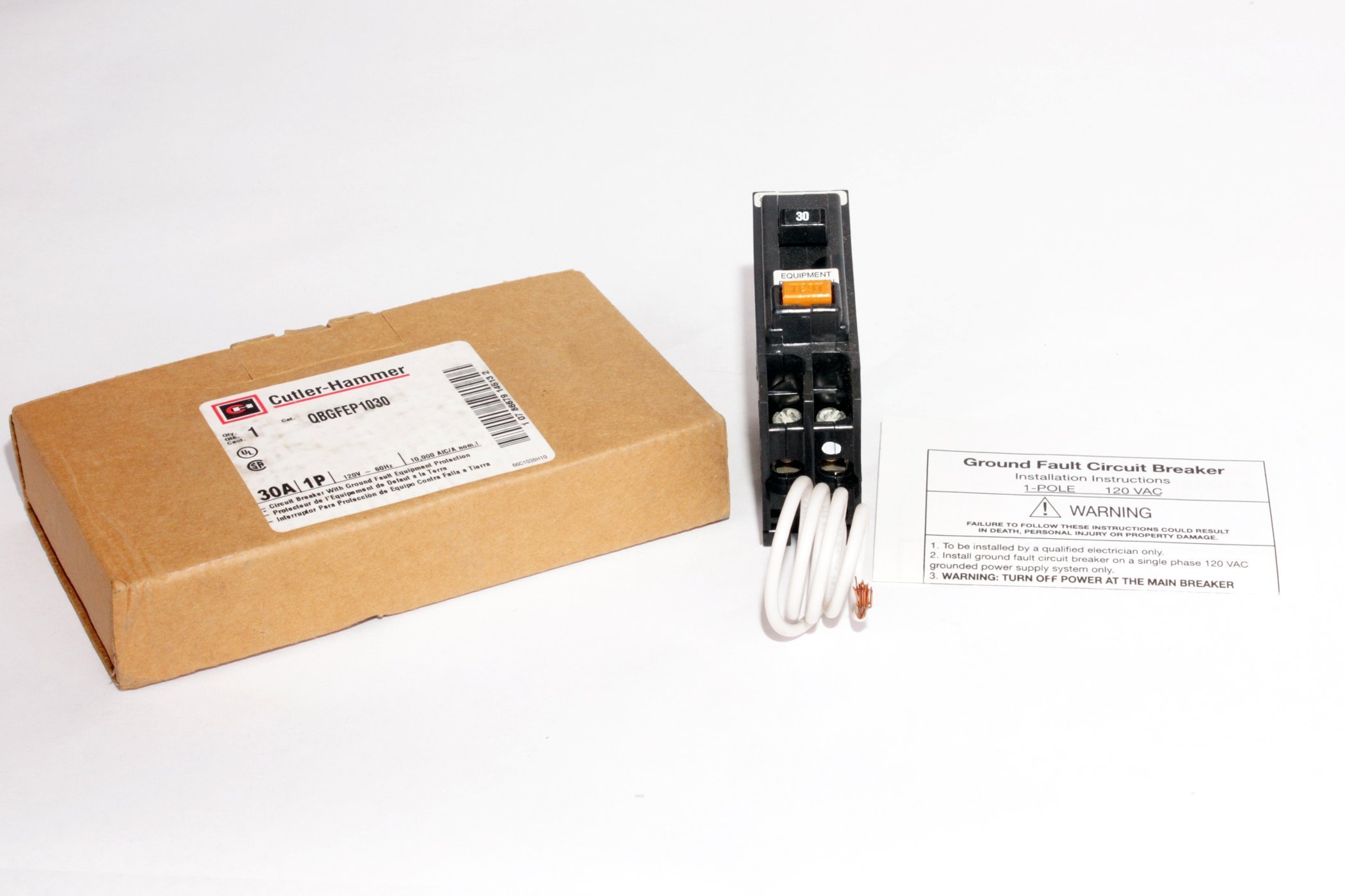 EATON CUTLER HAMMER QBGFEP1030 Bolt-On GFCI Circuit Breaker with PCB - 10kAIC, 30A, 30mA Trip - Ideal for Residential & Commercial Electrical Panels, Pool Equipment, and Outdoor Power Protection