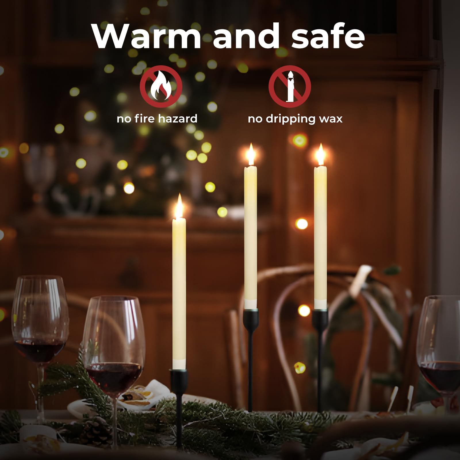Flameless LED Candles with Remote - 6 Pack Battery Operated Taper Candles with Realistic Flickering Flame, Timer & Dimmer - Ivory Fake Candle Sticks for Wedding, Christmas, Home Decor & Party Lighting