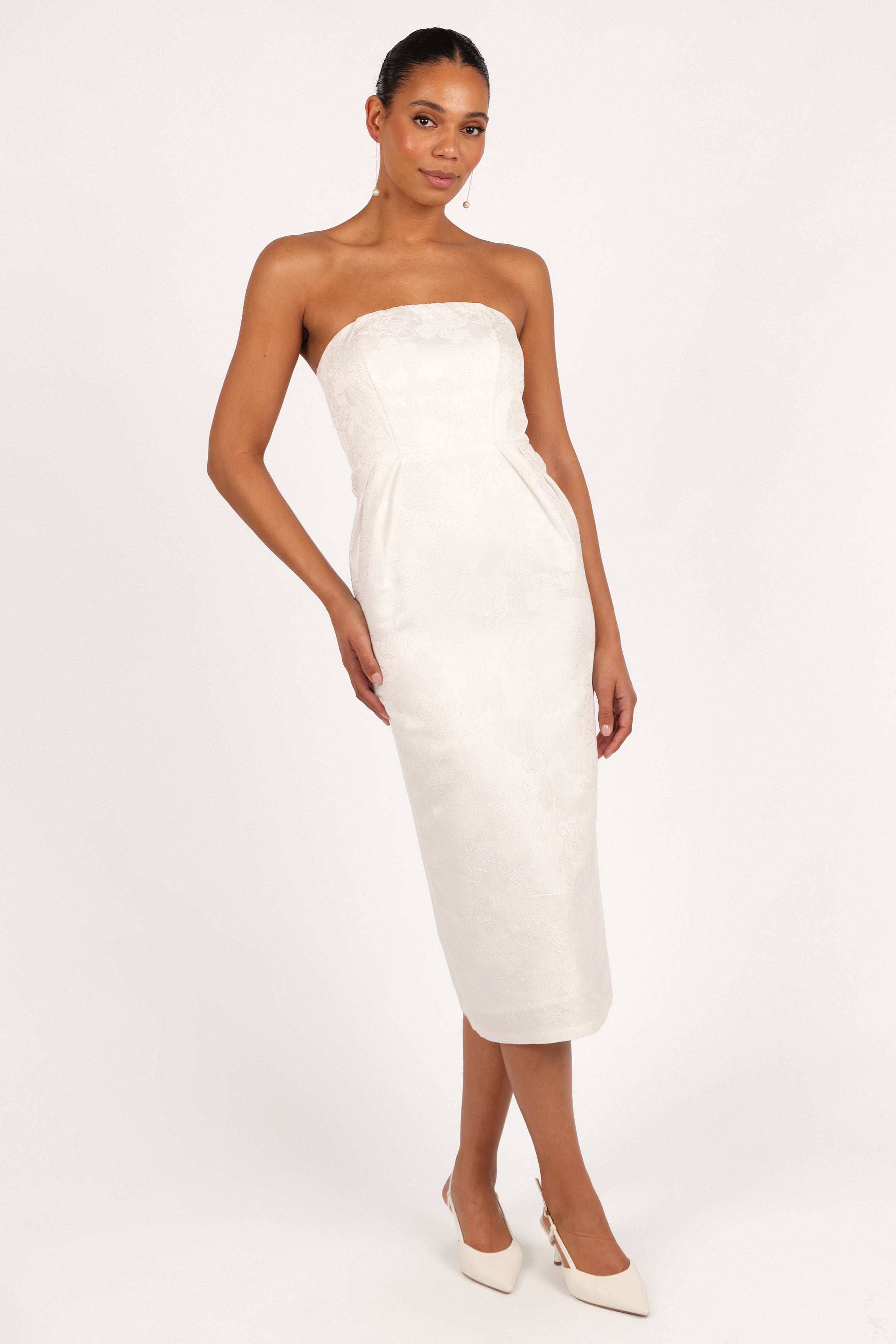 Avah Strapless Midi Dress for Women - Elegant White Summer Dress for Weddings, Parties & Beach Vacations