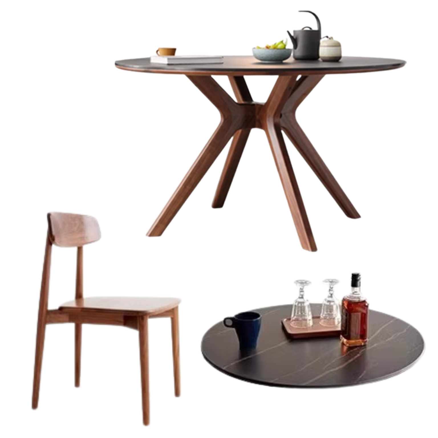 Premium Black Walnut Solid Wood Round Dining Table - 42 Inch Natural Wooden Kitchen Table for 4-6 People - Perfect for Family Dinners, Kitchen Islands & Dining Rooms
