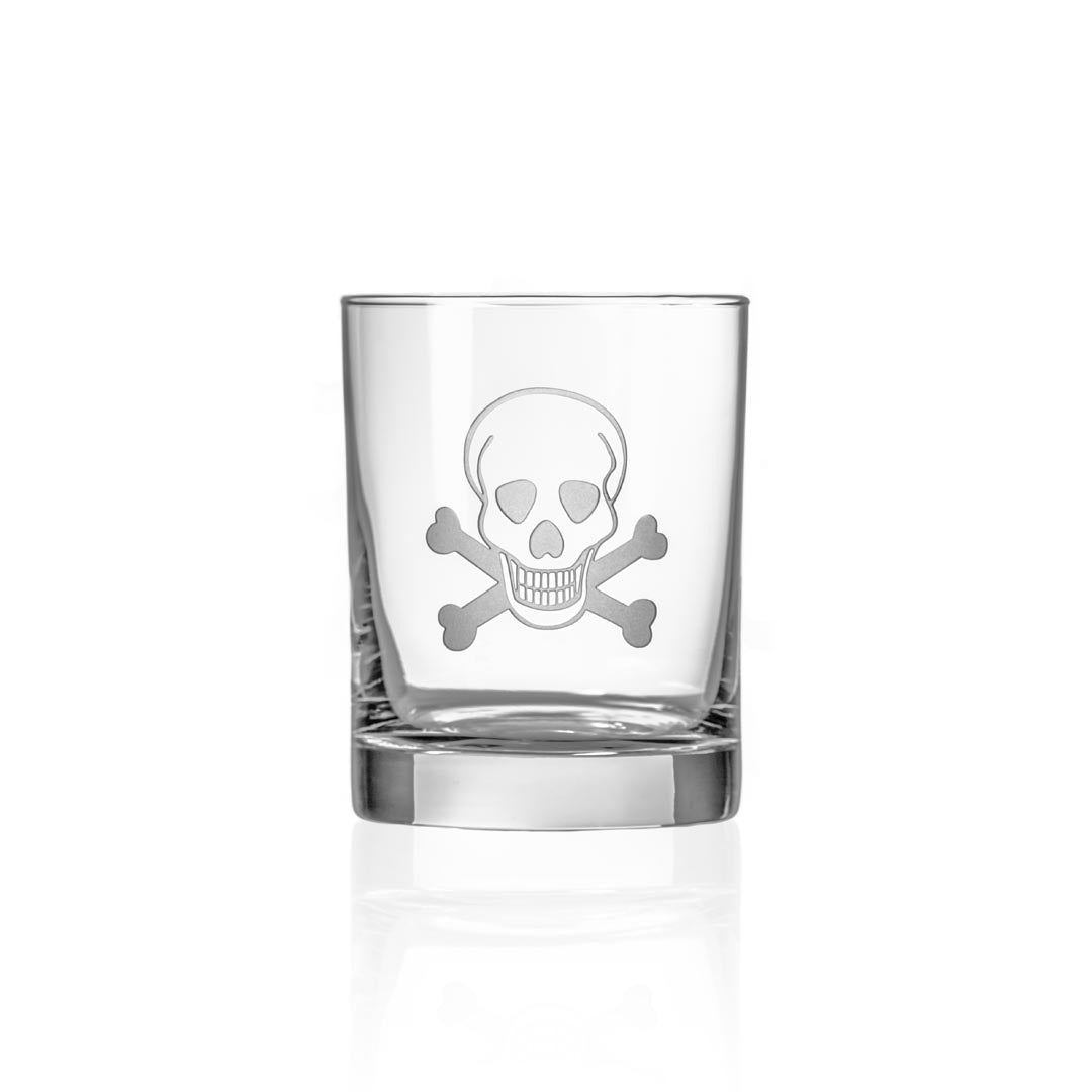 Skull and Crossbones 13oz Double Old Fashioned Glasses - Set of 12 | Perfect for Halloween Parties, Themed Bars & Whiskey Cocktails