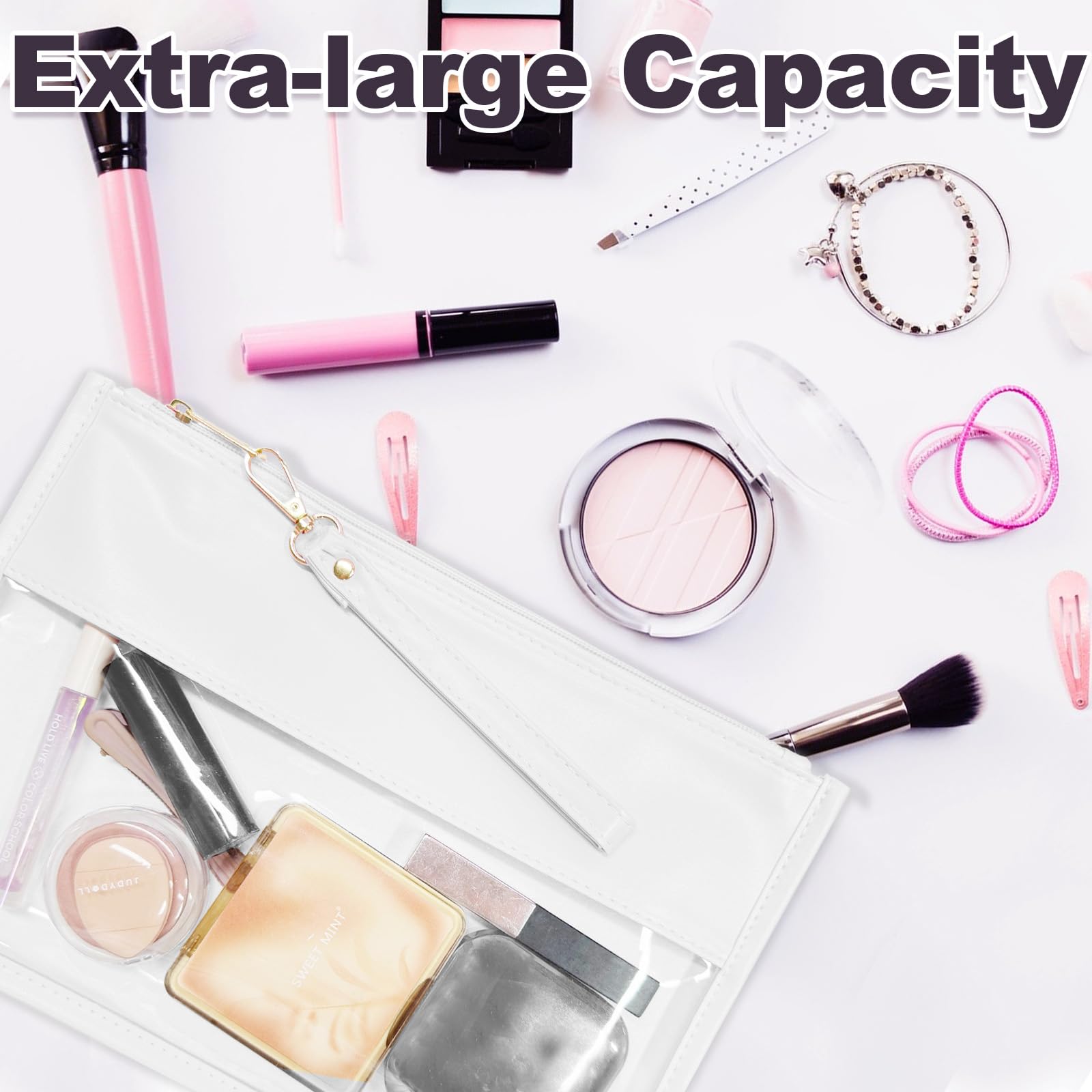 Clear Makeup Bag for Women - Waterproof PVC Travel Cosmetic Organizer with Zipper Pouch, Cute Toiletry Storage for Cosmetics, Snacks & Essentials | Perfect for Travel, Gym, Beach & Daily Use