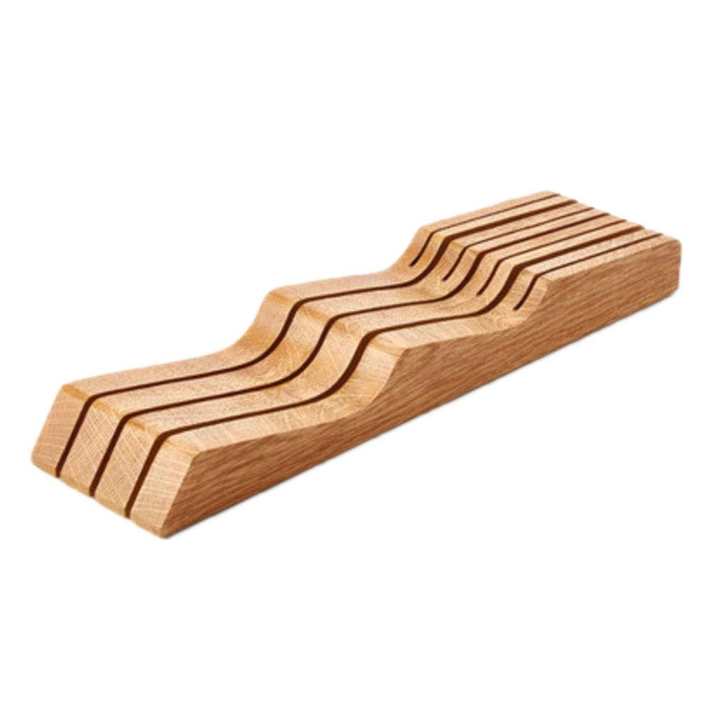 Premium Solid Oak Wood Knife Block Drawer Organizer - Horizontal Kitchen Knife Storage Rack for Chef & Home Cooks | Perfect for Countertop or Drawer Organization | Durable Utensil Holder for Knives, Forks & Kitchen Tools