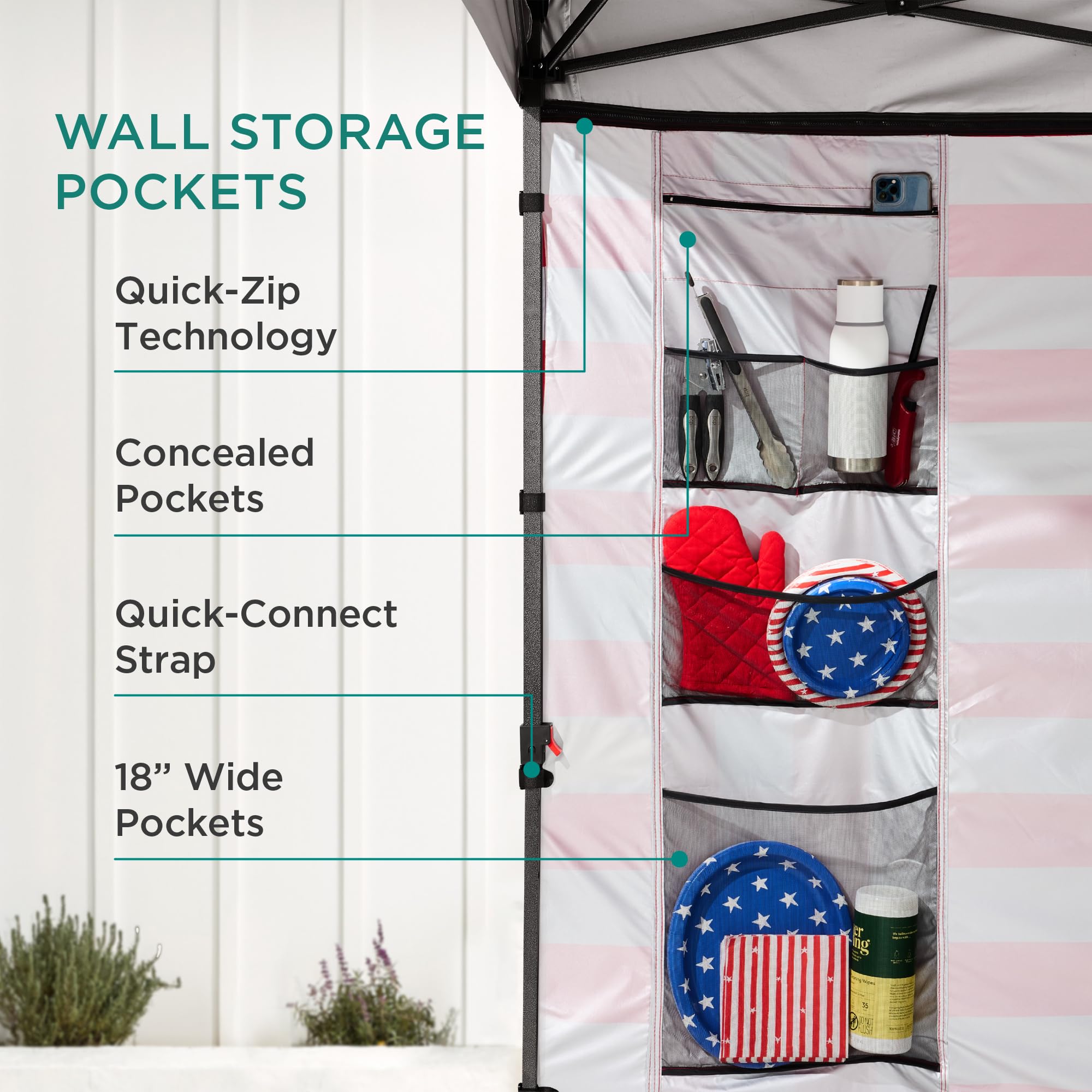 Best Choice Products 10x10ft Pop Up Canopy Tent with Side Walls - Portable Instant Shelter with 10 Pockets, Carry Bag & 4 Weight Bags - 1-Button Quick Setup - Perfect for Outdoor Events, Camping, Beach, Picnics & Tailgating - American Flag Design
