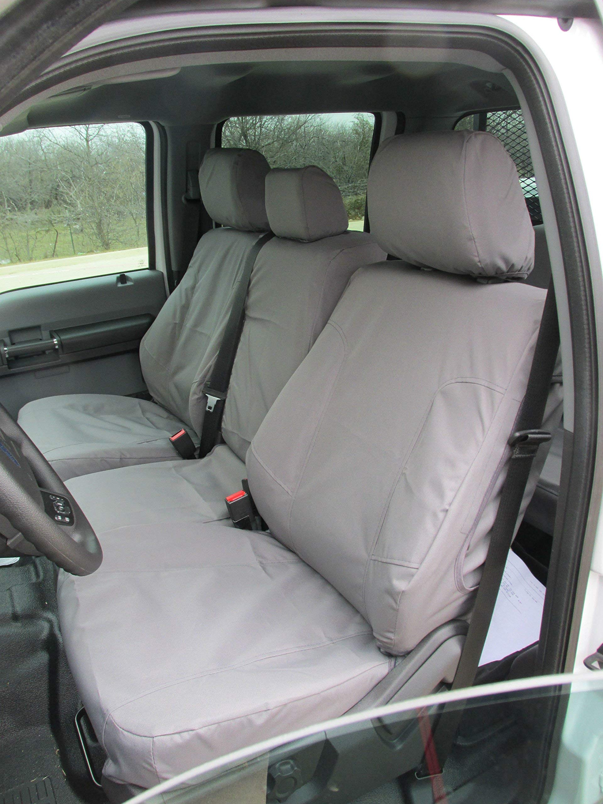 Premium Durafit Seat Covers for 2014 Ford F150 & 2015-2021 F250-F550 XLT/Lariat - 40/20/40 Split Design with Center Console Access - Gray Automotive Twill Fabric - Perfect for Truck Protection & Comfort During Work Commutes & Road Trips