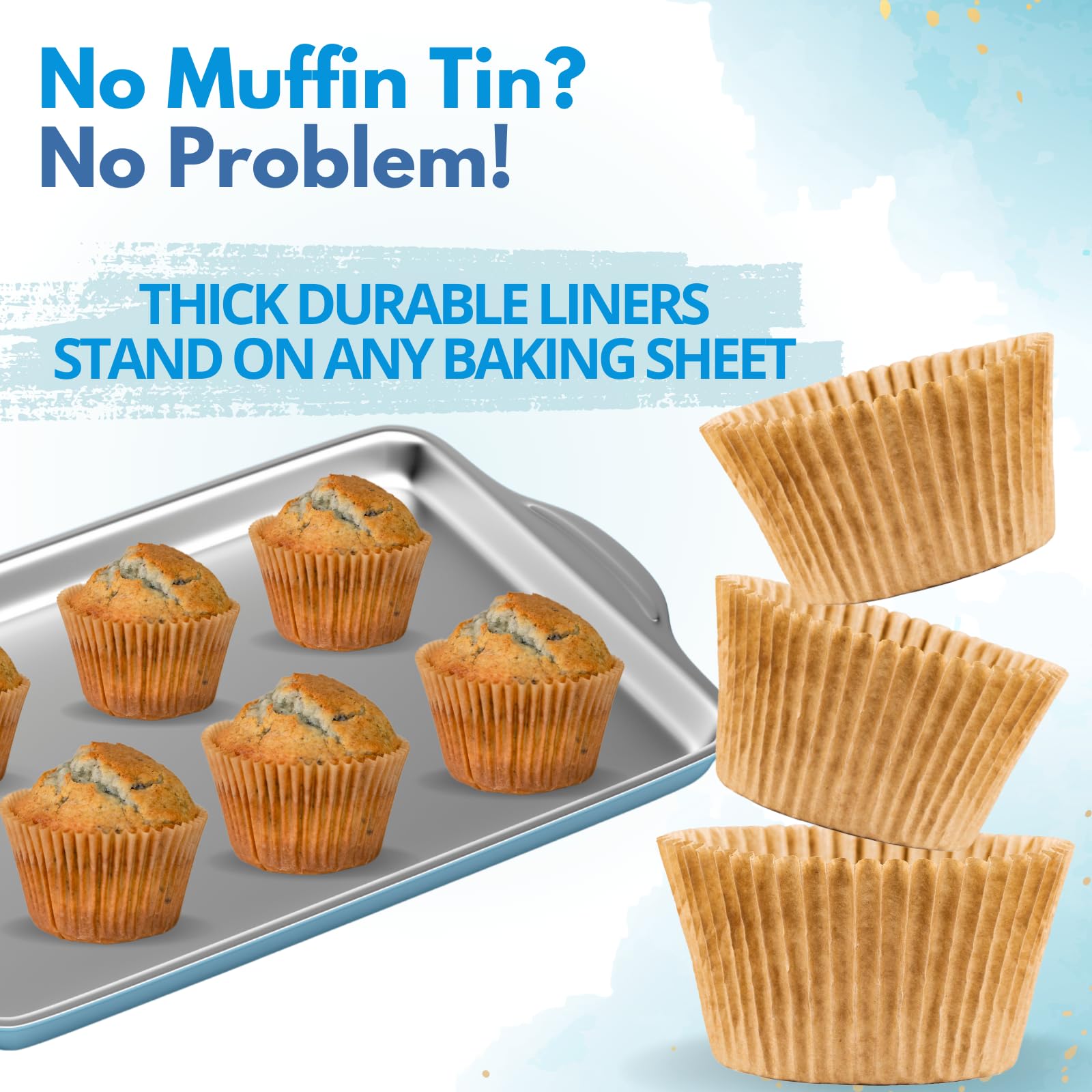2000pcs Extra Large Unbleached Brown Muffin Liners - Thick Jumbo Greaseproof Cupcake Wrappers, Baking Parchment Paper Sheets for Muffins, Cupcakes & Pastries - Perfect for Home Baking, Party Treats & Holiday Desserts