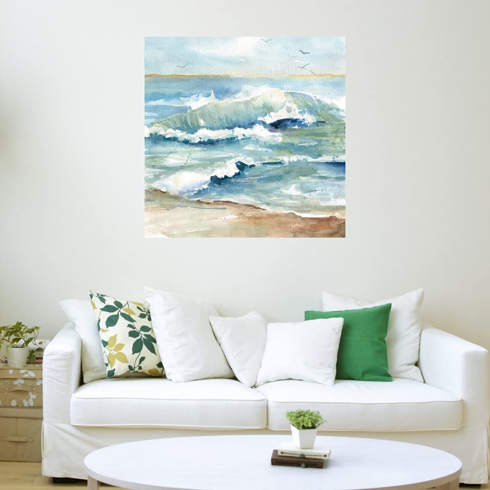 Carol Robinson Beach Waves Fine Art Canvas Wall Decor - 37x37 Inch Ready to Hang Painting for Living Room, Bedroom, Bathroom, Kitchen, Office - Coastal Home Decor & Gift Idea for Beach House, Vacation Rental or Seaside Themed Spaces