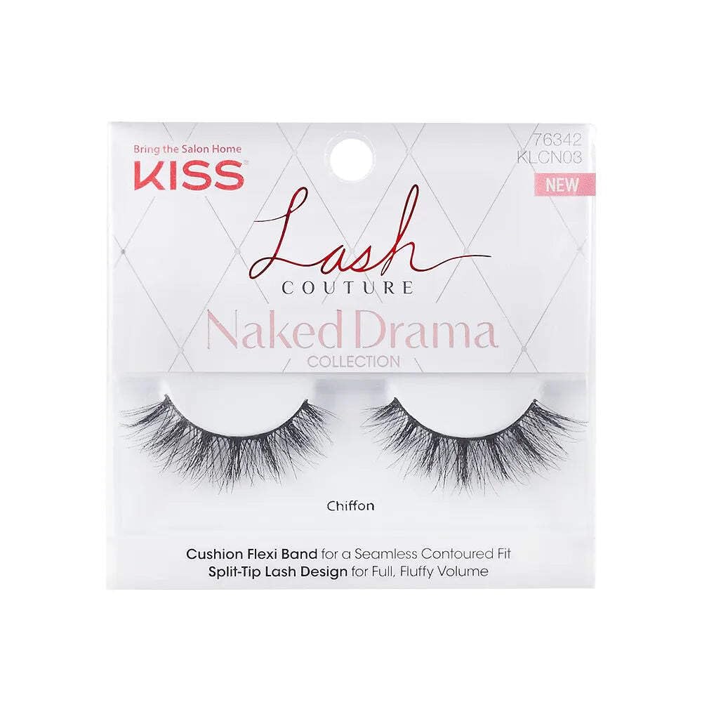 KISS Lash Couture Naked Drama Collection False Eyelashes - Cushion Flexi Band for Comfort, Full & Fluffy Volume (Style 'Chiffon') - 1 Pair Natural Looking Fake Eyelashes for Parties, Weddings & Special Occasions
