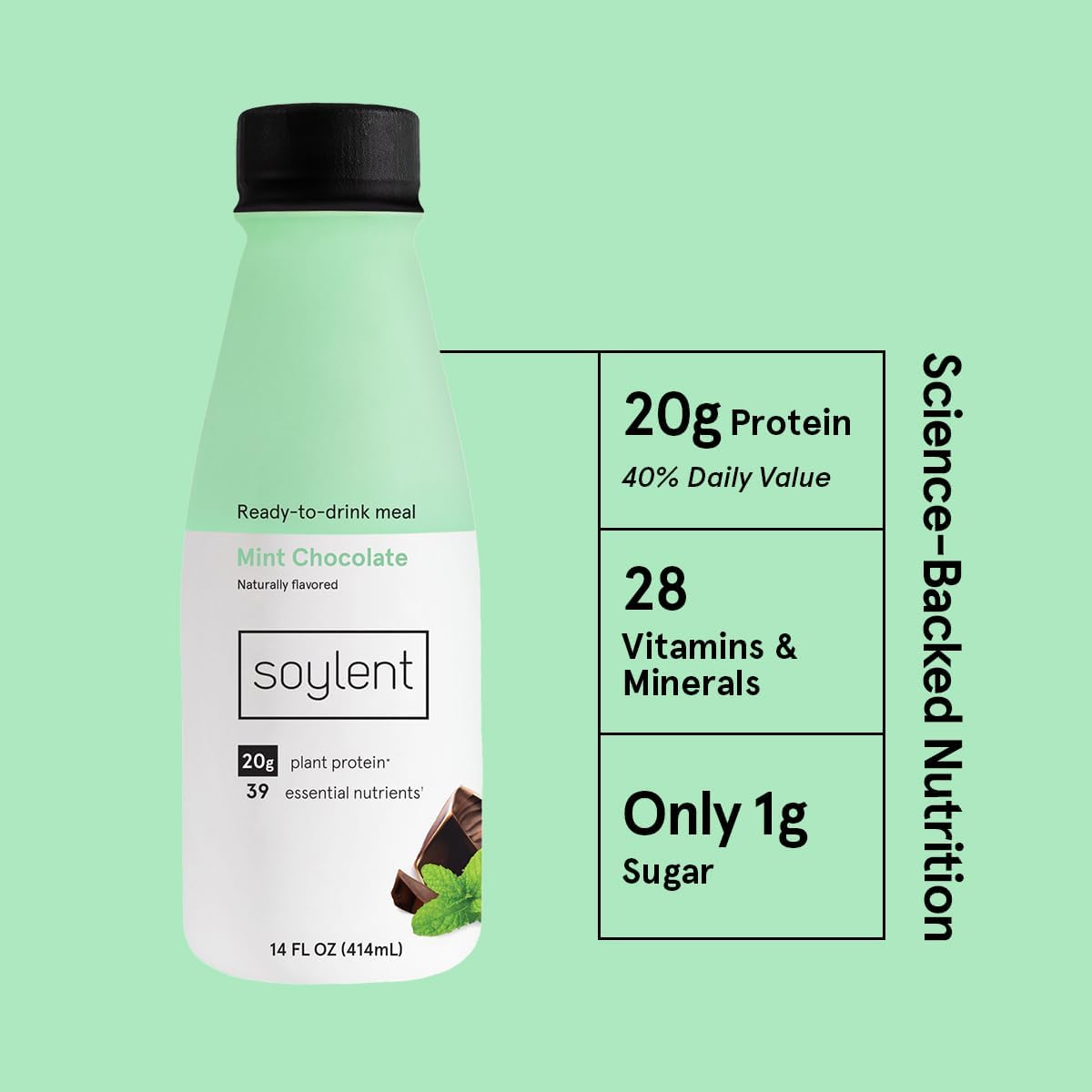 Soylent Meal Replacement Shake Bundle - Mint Chocolate & Creamy Chocolate Flavors (2 x 12-Pack, 14 oz Bottles, 24 Total) | Vegan Protein Shakes for Weight Loss, Busy Professionals & On-the-Go Nutrition