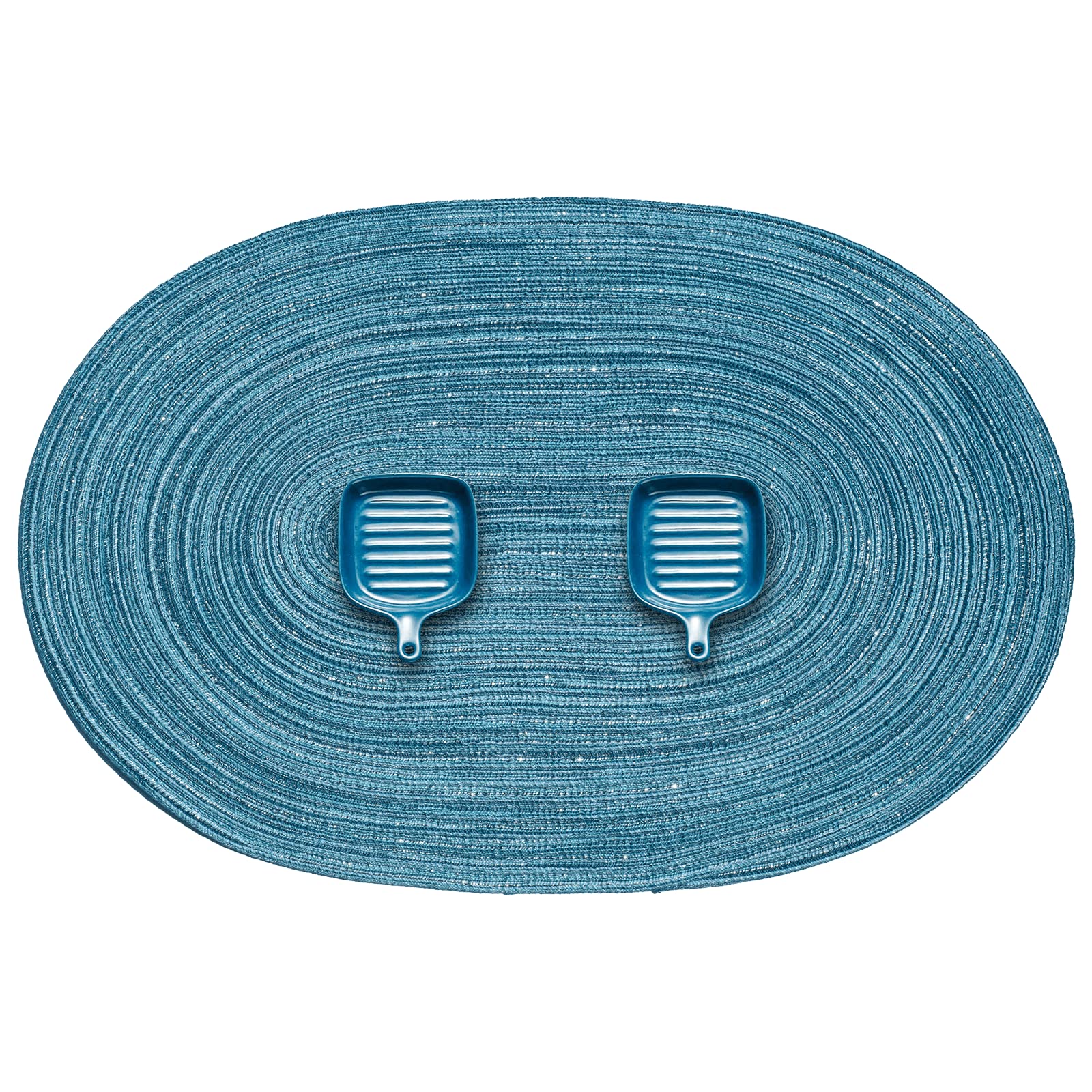 AHHFSMEI Round Braided Placemats Set of 6 - 15 Inch Natural Woven Heat Resistant Table Mats for Dining - Blue Silver | Perfect for Dinner Parties, Holiday Gatherings & Everyday Use