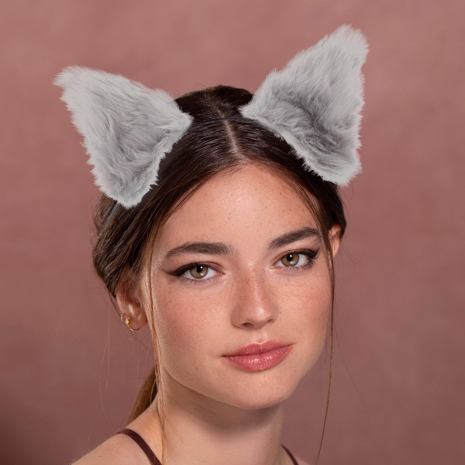 Lurrose Grey Fluffy Plush Cat Ears Headband - Soft Fox Ears Hair Hoop for Women & Girls | Cute Animal Party Hair Accessories | Perfect for Cosplay, Halloween, and Themed Events