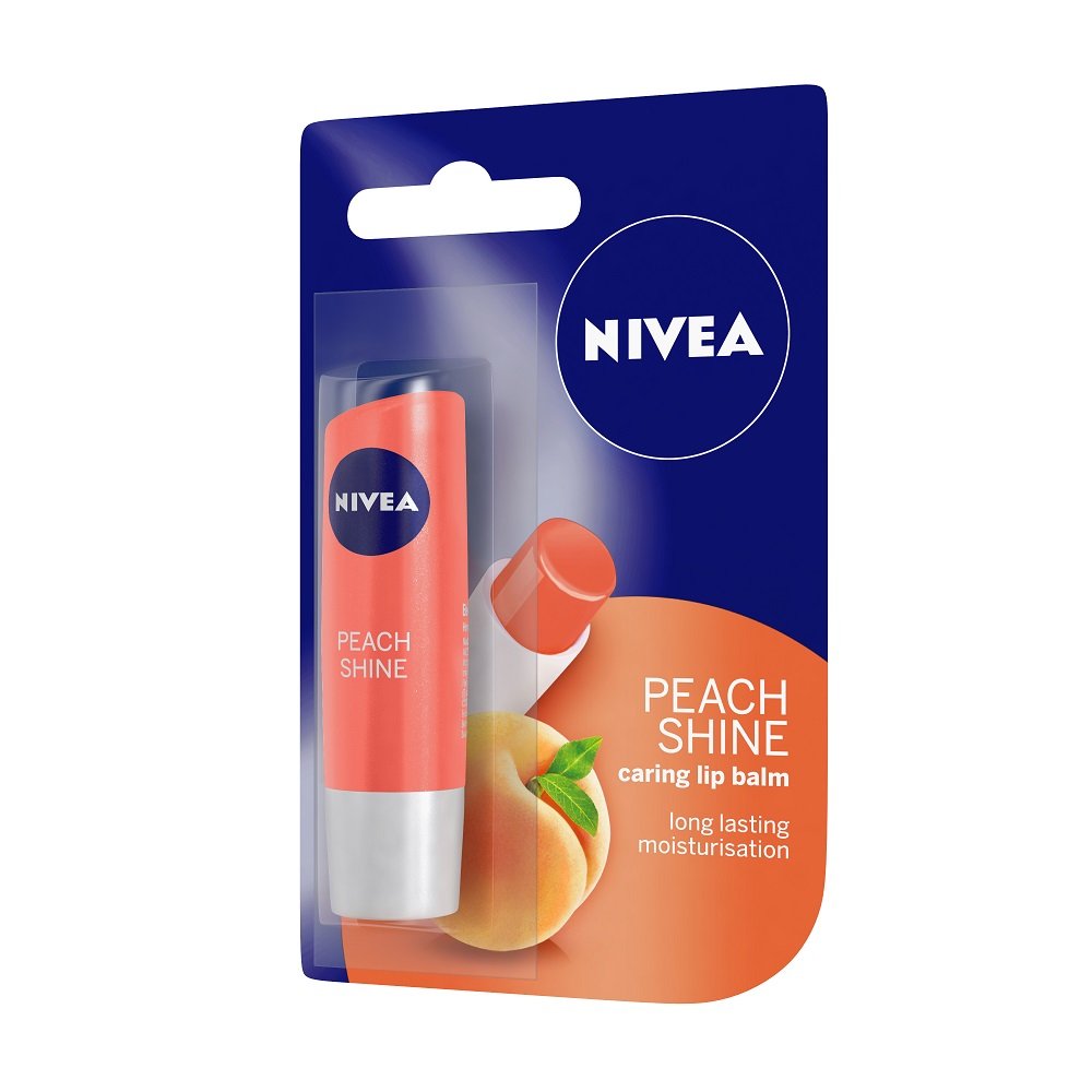 NIVEA Fruity Blackberry & Peach Shine Lip Balm 4.8g - Moisturizing & Nourishing Lip Care for Dry Lips - Perfect for Daily Use, Outdoor Activities & Makeup Prep