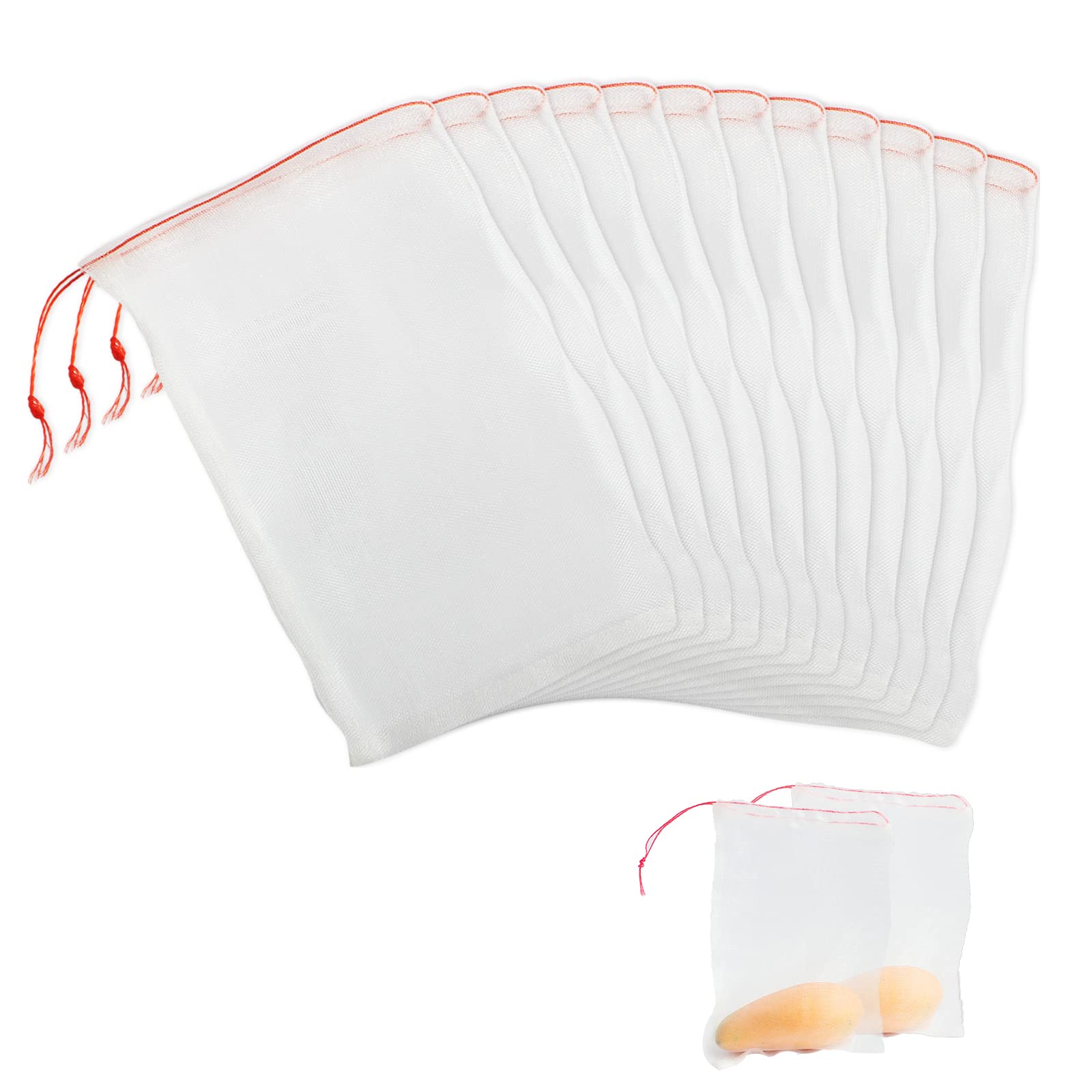 100 Pcs 6-10 Inch Fruit Protection Bags with Drawstring - Breathable Mesh Netting for Apple, Peach, Pear Trees & Garden Vegetables - Prevent Pests & Birds for Organic Gardening