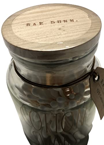 Rae Dunn Cotton Swabs Glass Apothecary Jar with 120 Cotton Swabs - Limited Edition Gold Lettering Bathroom Vanity Organizer for Makeup, Skincare & Home Decor