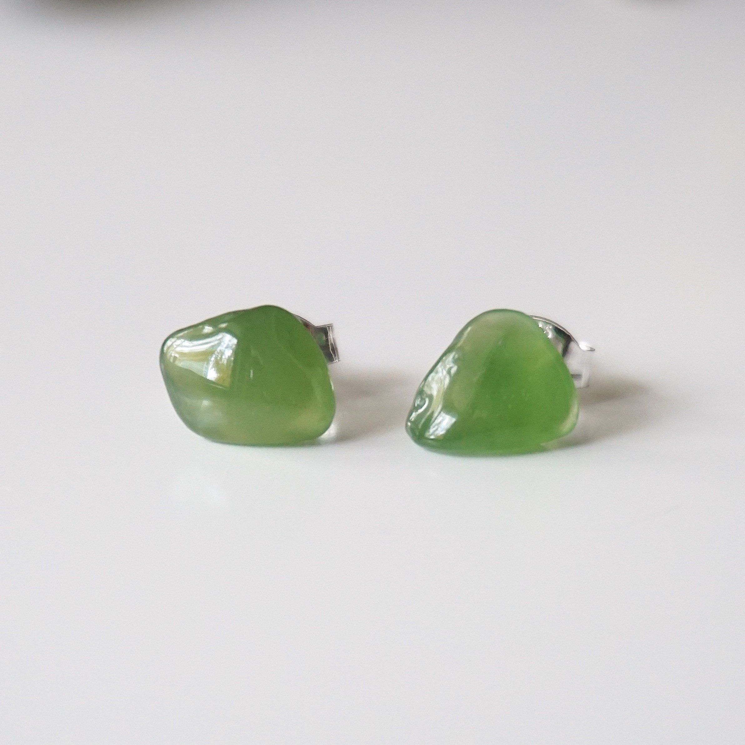 Natural Nephrite Jade Stud Earrings for Women - Hypoallergenic Post Earrings for Daily Wear & Special Occasions