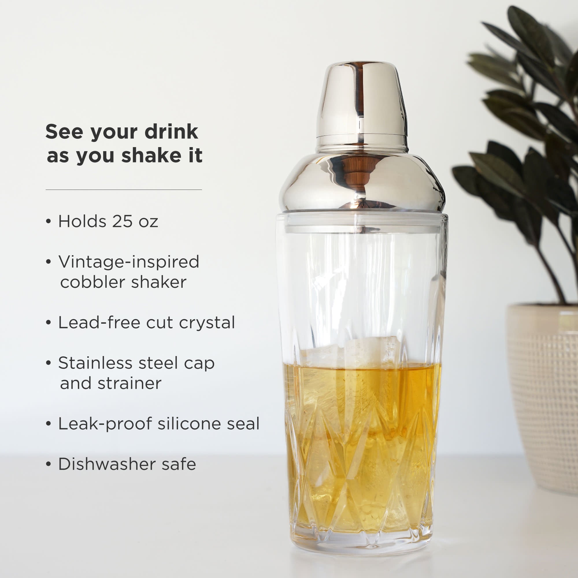 Premium Admiral Crystal Cocktail Shaker Set - 24oz Stainless Steel Bar Mixing Tool for Martini, Margarita & Whiskey Sour - Perfect for Home Bars, Parties & Professional Bartenders