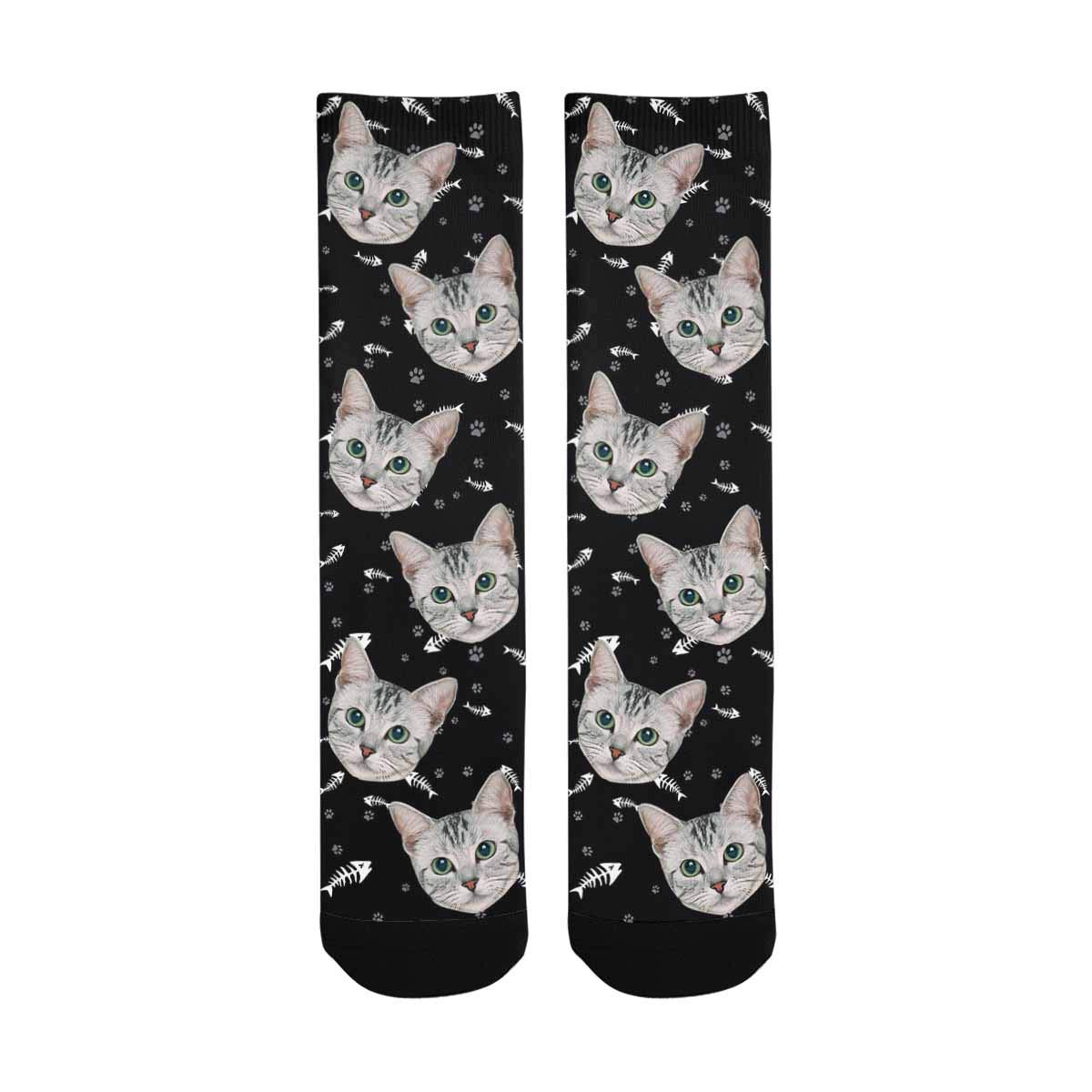 Custom Photo Socks - Personalized Cat Lover Crew Socks (Unisex) | Turn Your Photo into Unique Blue Socks | Perfect Gift for Pet Lovers & Birthday Presents