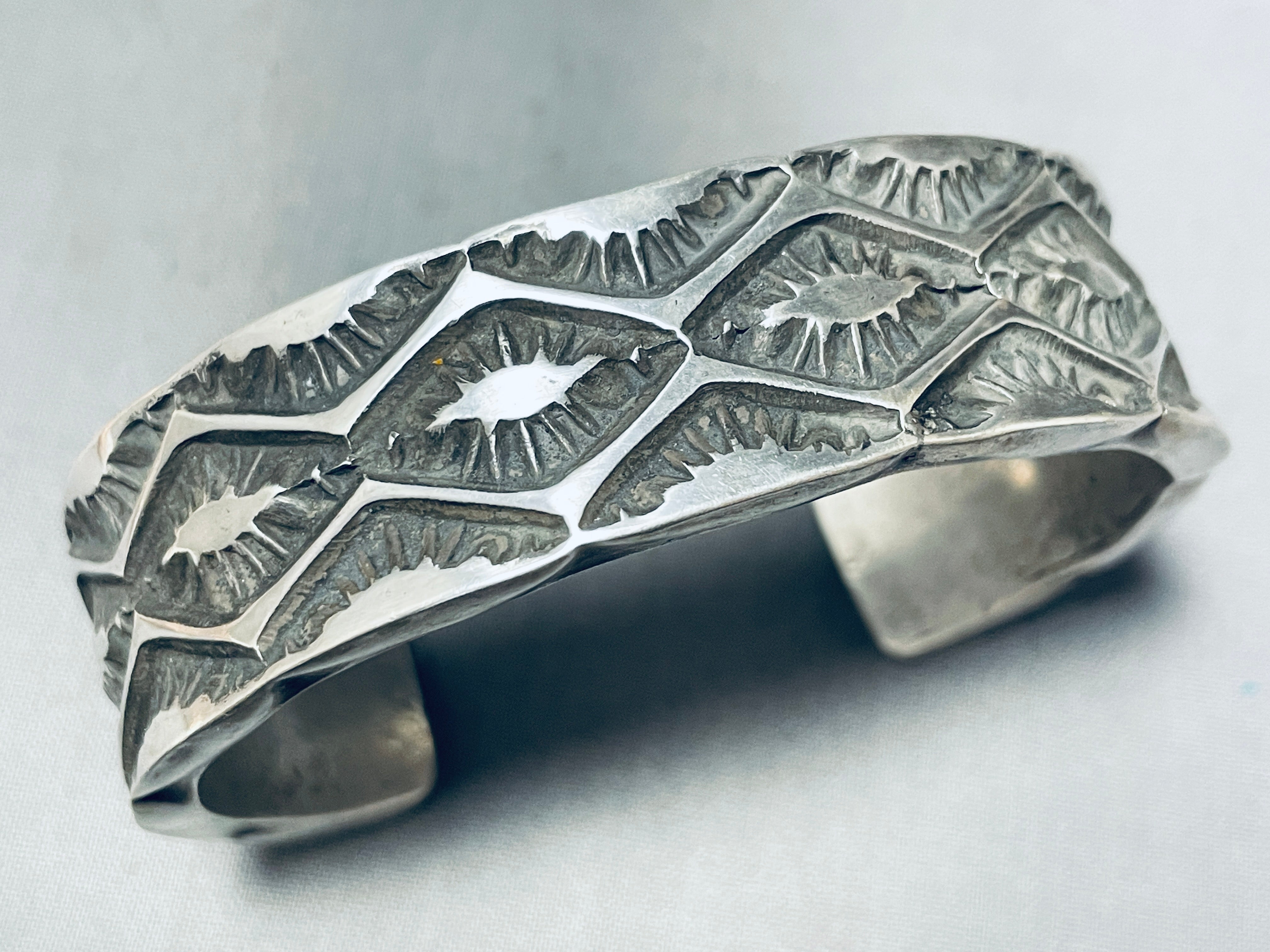 Vintage Navajo Sterling Silver Bracelet - 113g Deep Set Heavy Stamp Native American Jewelry for Women, Gift & Boho Fashion Accessory