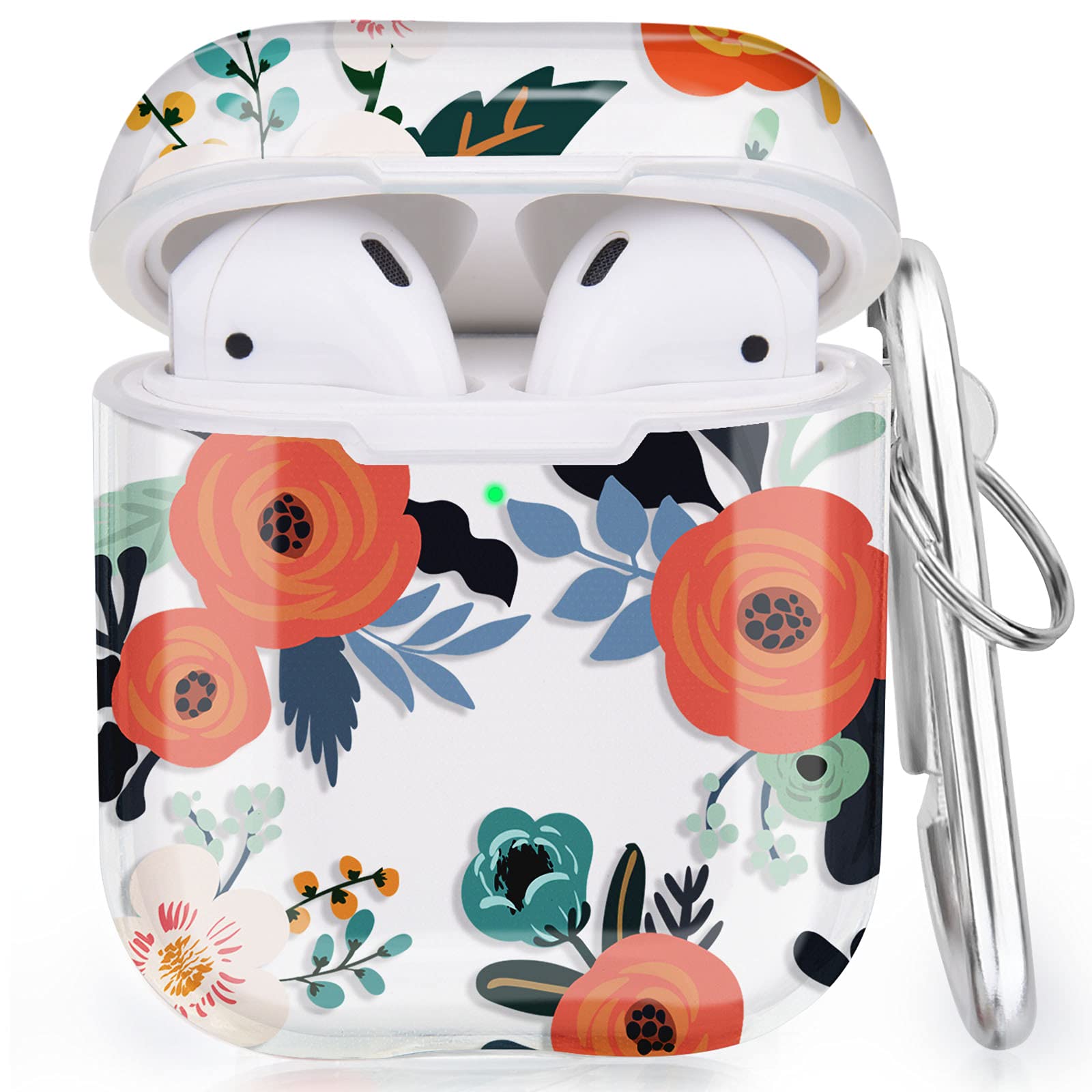 Floral AirPods Case with Keychain Strap - Protective Cover Compatible with AirPods 1/2/3 - Cute Charging Skin for Girls - Perfect for School, Travel & Everyday Use