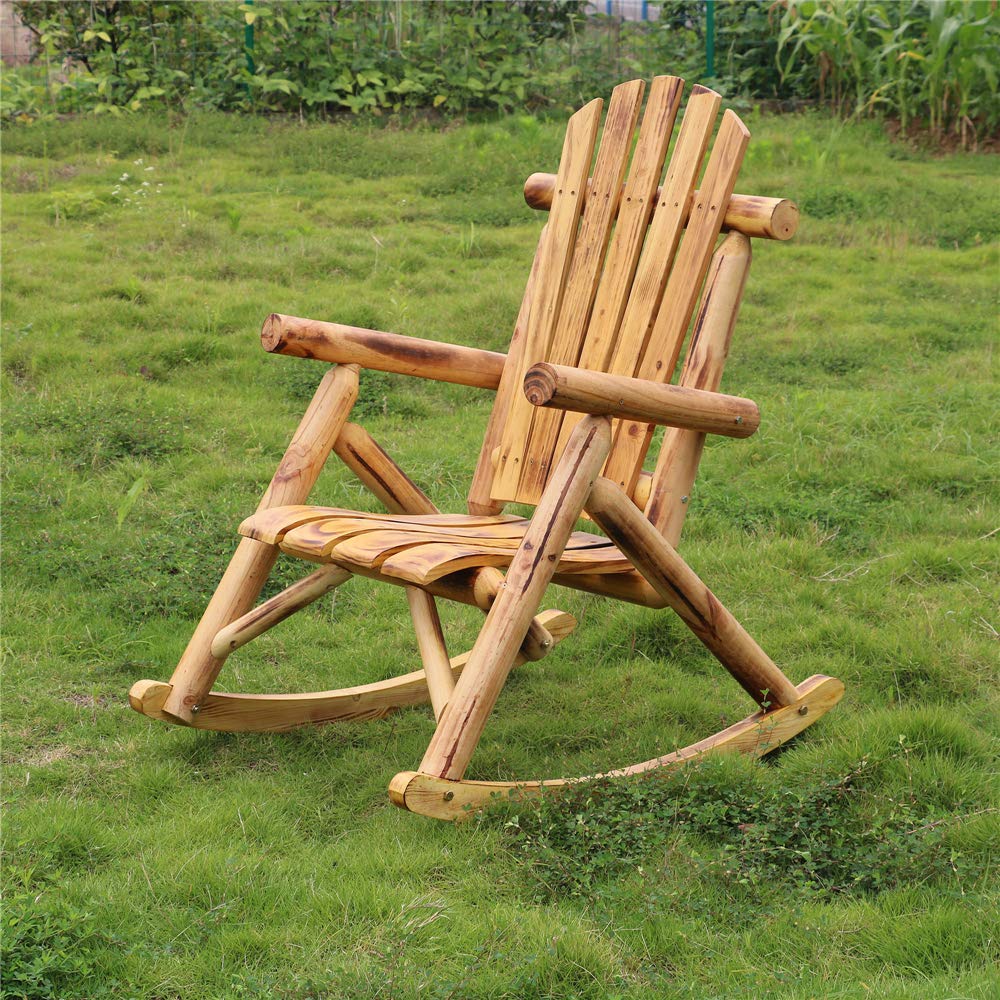 Premium Wooden Rocking Chair for Patio, Porch & Living Room - Indoor/Outdoor Use - Handcrafted Log Design for Relaxation & Comfort - Perfect for Reading, Nursing or Enjoying Your Backyard