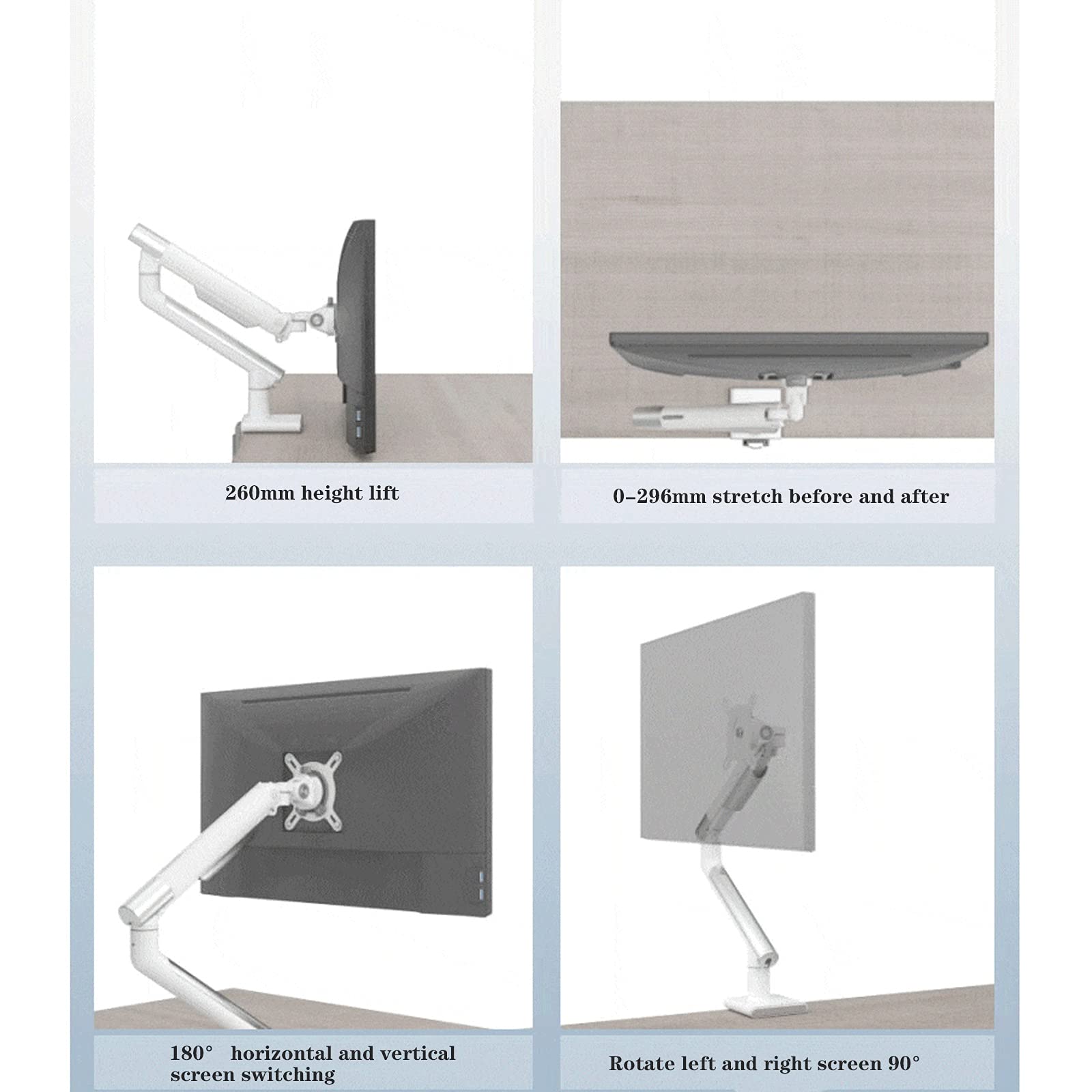 Adjustable Single Monitor Arm Stand - Ergonomic Desk Mount for 17 to 32 Inch Screens (2-9kg) with Swivel & Tilt - White | Perfect for Home Office, Gaming Setup & Workspace Organization